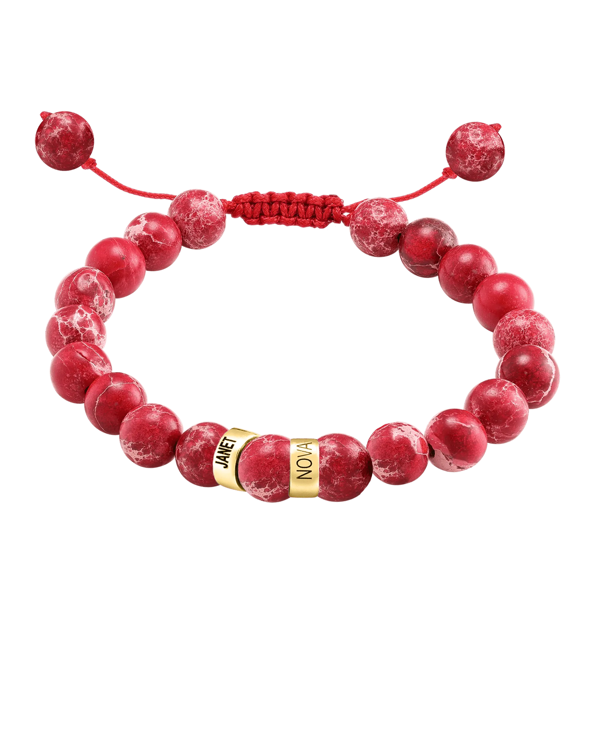 Men's Red Imperial Jasper Engravable Bead Bracelet - 14K Yellow Gold