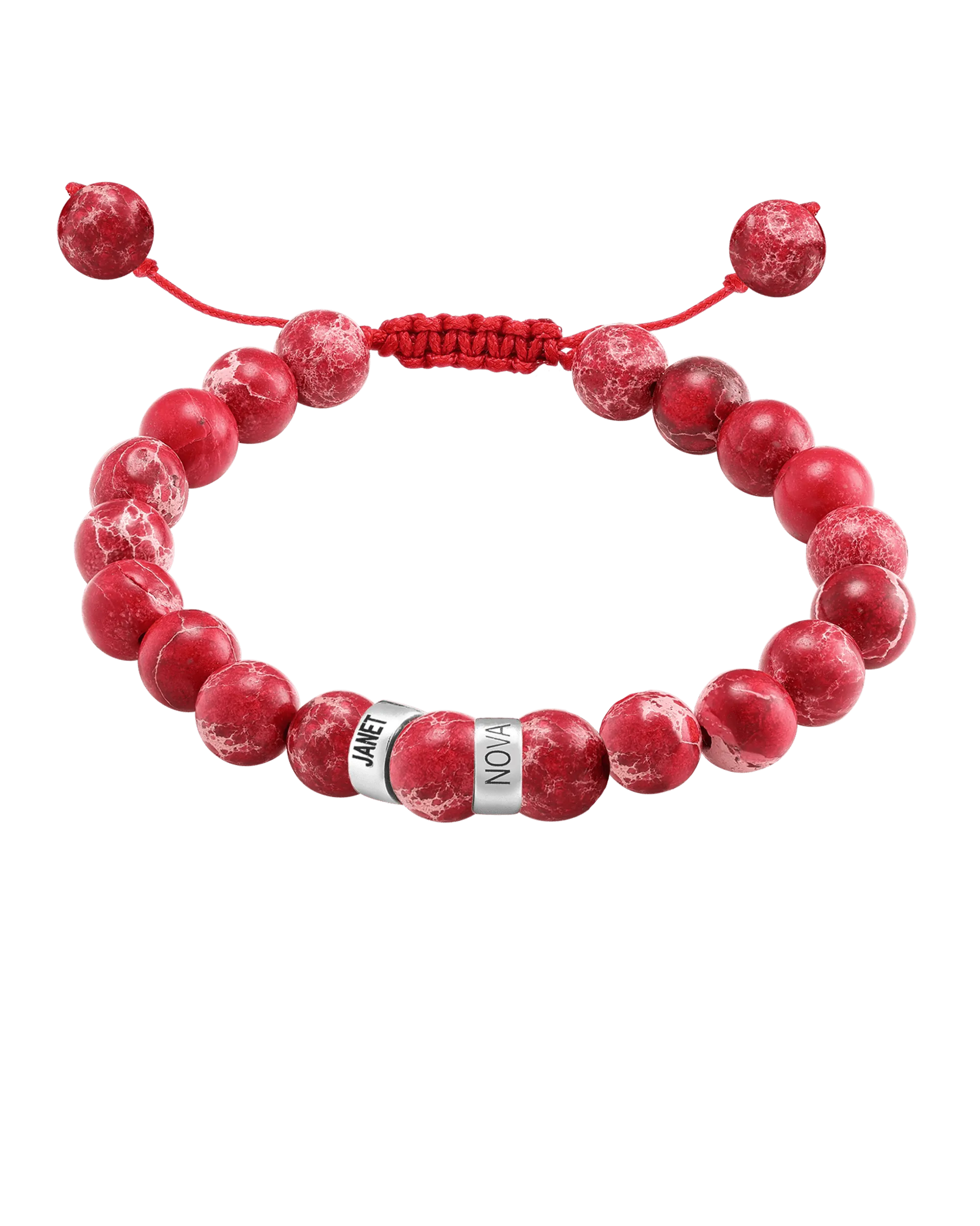 Men's Red Imperial Jasper Engravable Bead Bracelet - 925 Sterling Silver