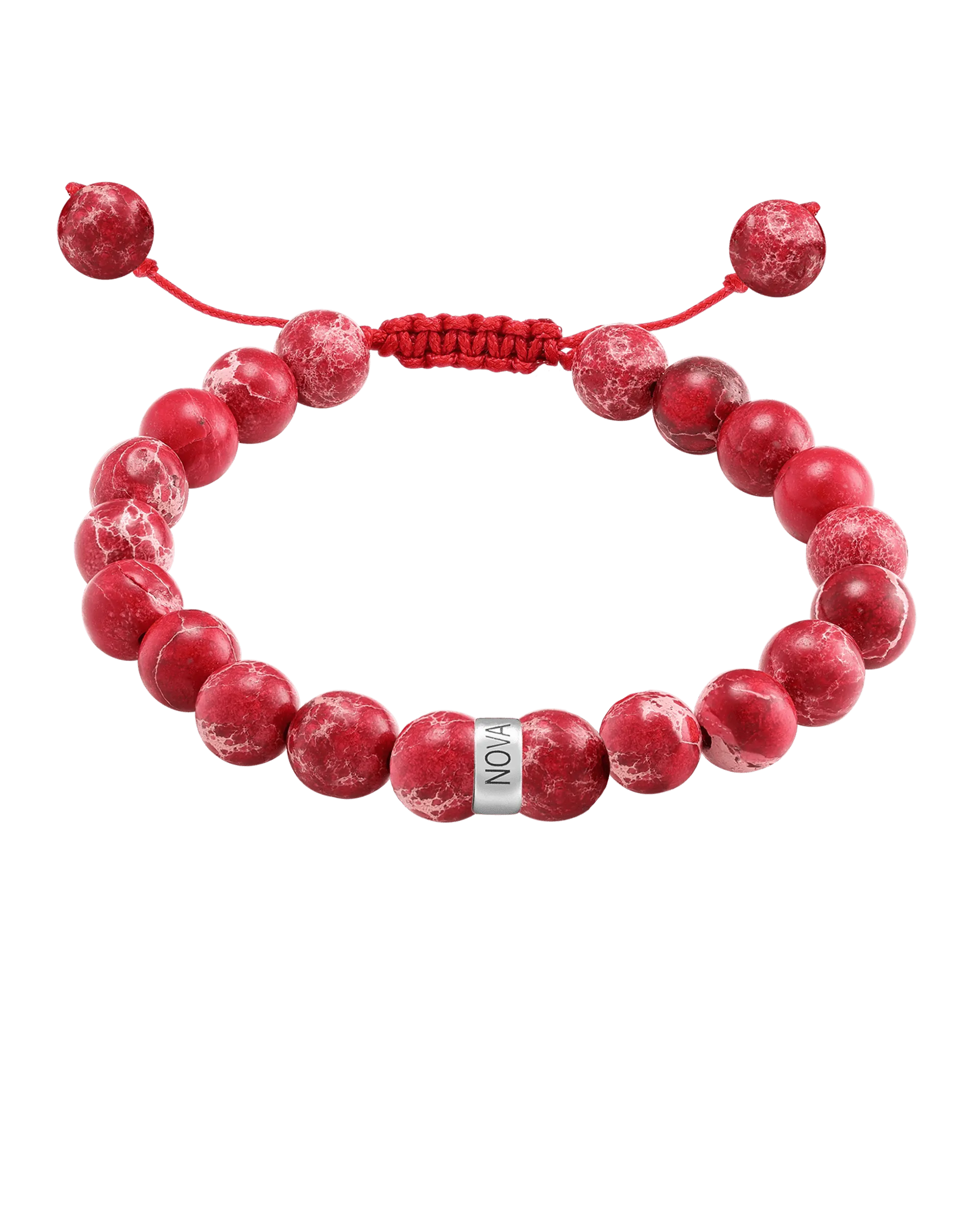 Men's Red Imperial Jasper Engravable Bead Bracelet - 925 Sterling Silver