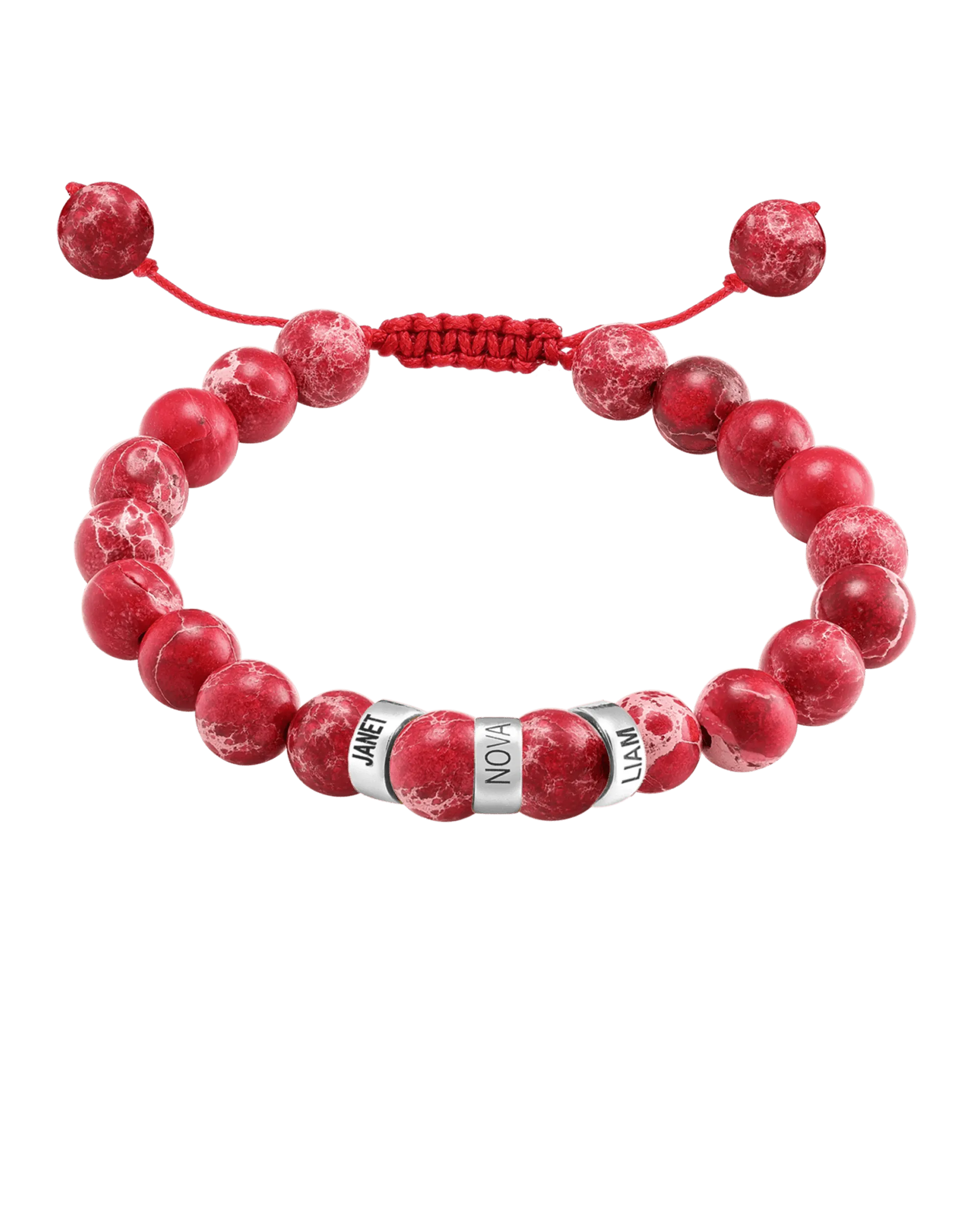 Men's Red Imperial Jasper Engravable Bead Bracelet - 925 Sterling Silver