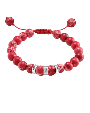 Men's Red Imperial Jasper Engravable Bead Bracelet - 925 Sterling Silver