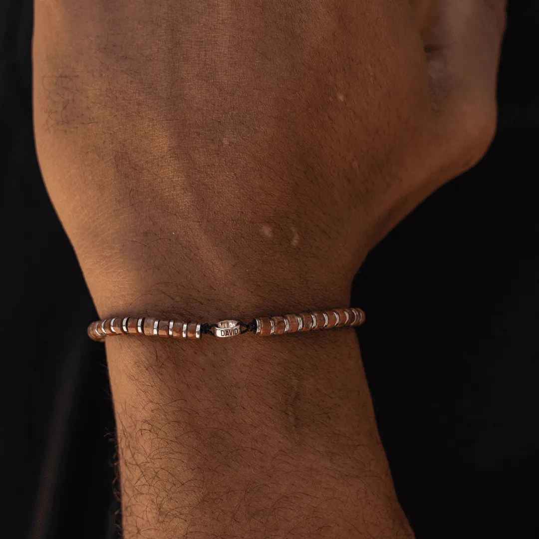 Men's Red Jasper Disc Bead & Forever Links Bracelet - 14K White Gold