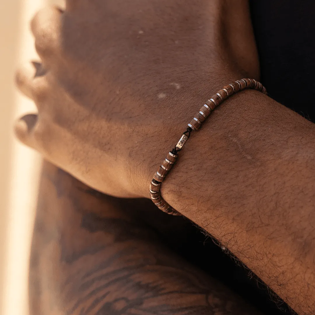 Men's Red Jasper Disc Bead & Forever Links Bracelet - 14K White Gold