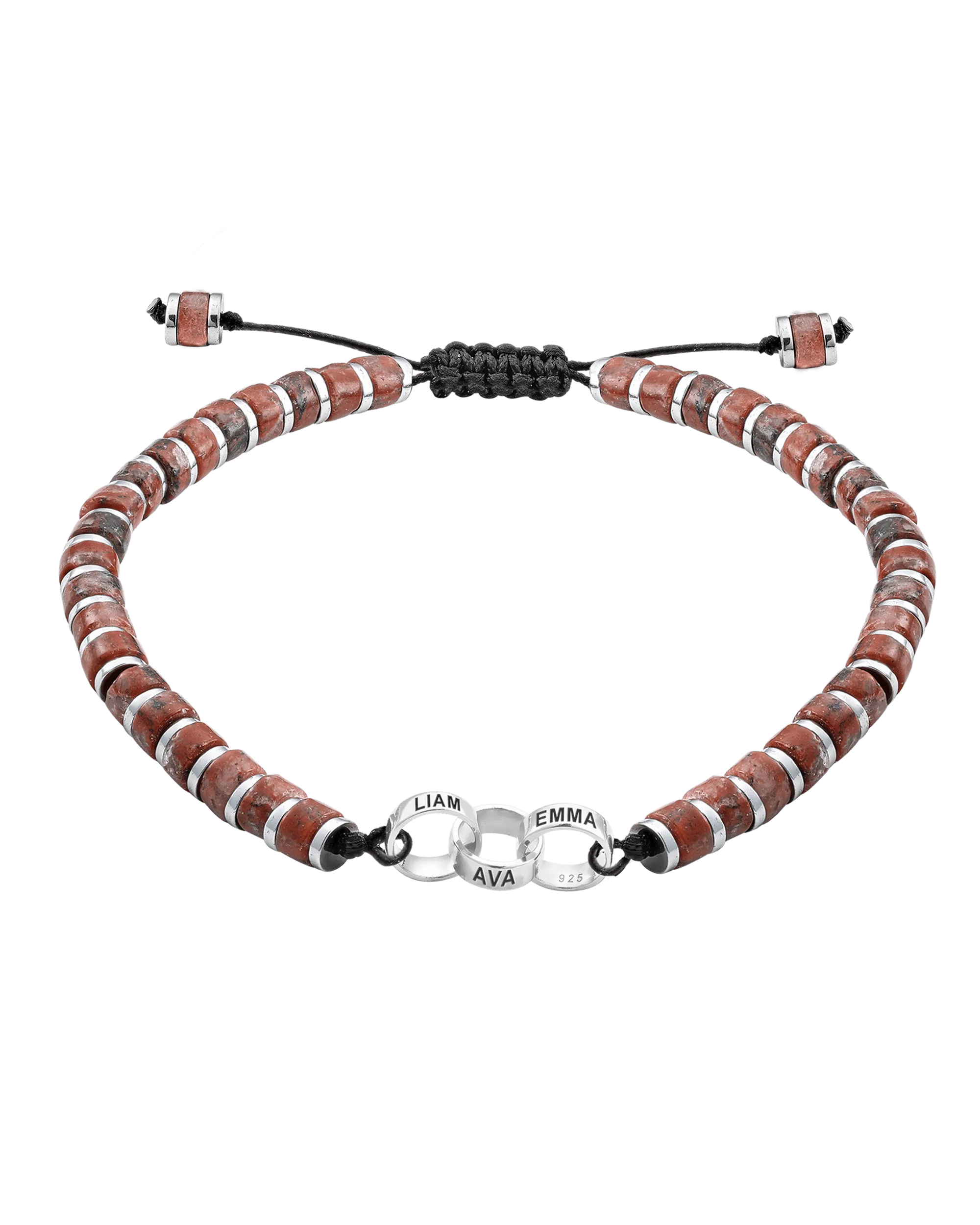 Men's Red Jasper Disc Bead & Forever Links Bracelet - 14K White Gold