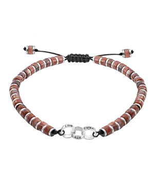 Men's Red Jasper Disc Bead & Forever Links Bracelet - 14K White Gold