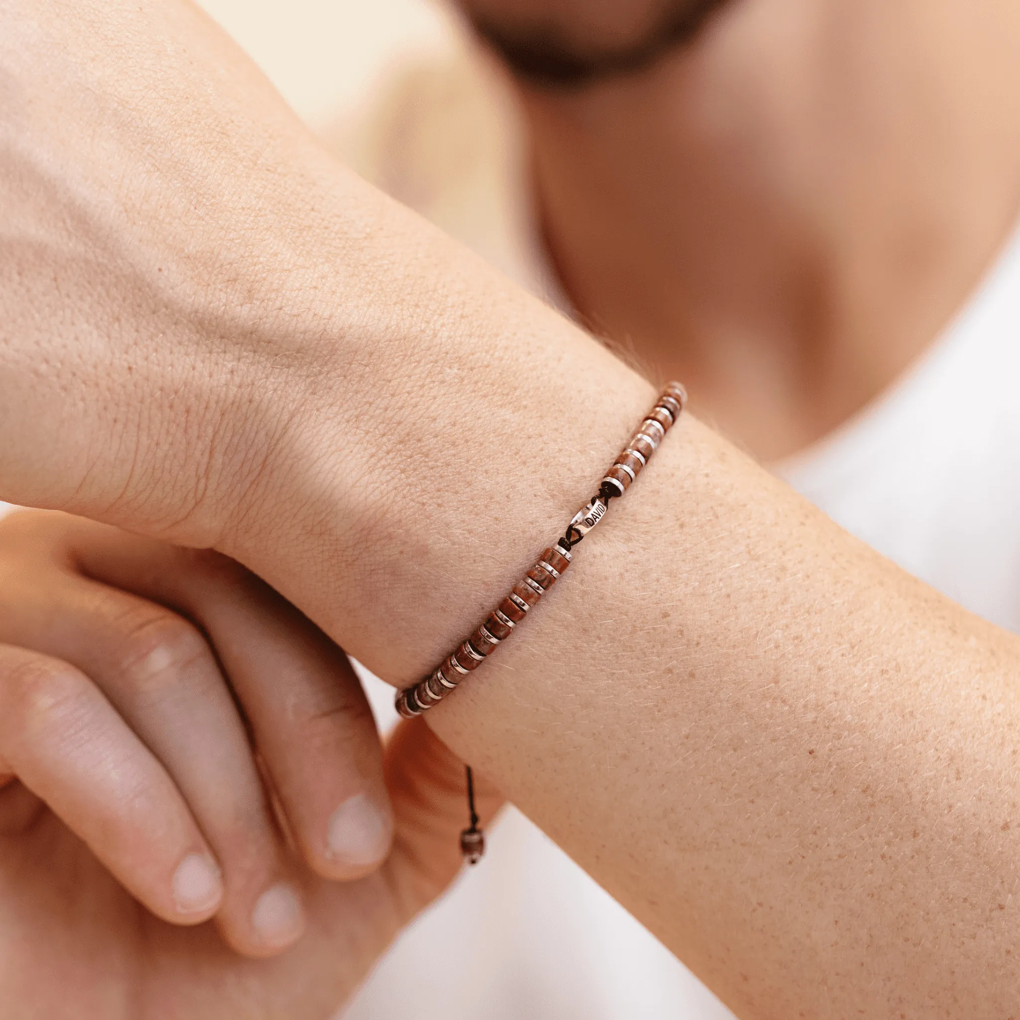 Men's Red Jasper Disc Bead & Forever Links Bracelet - 14K White Gold