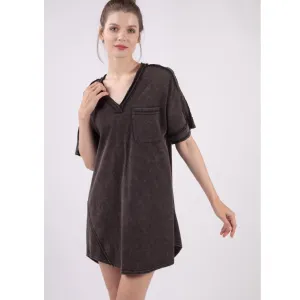 Mineral Washed Basic Front Pocket T-shirt Dress