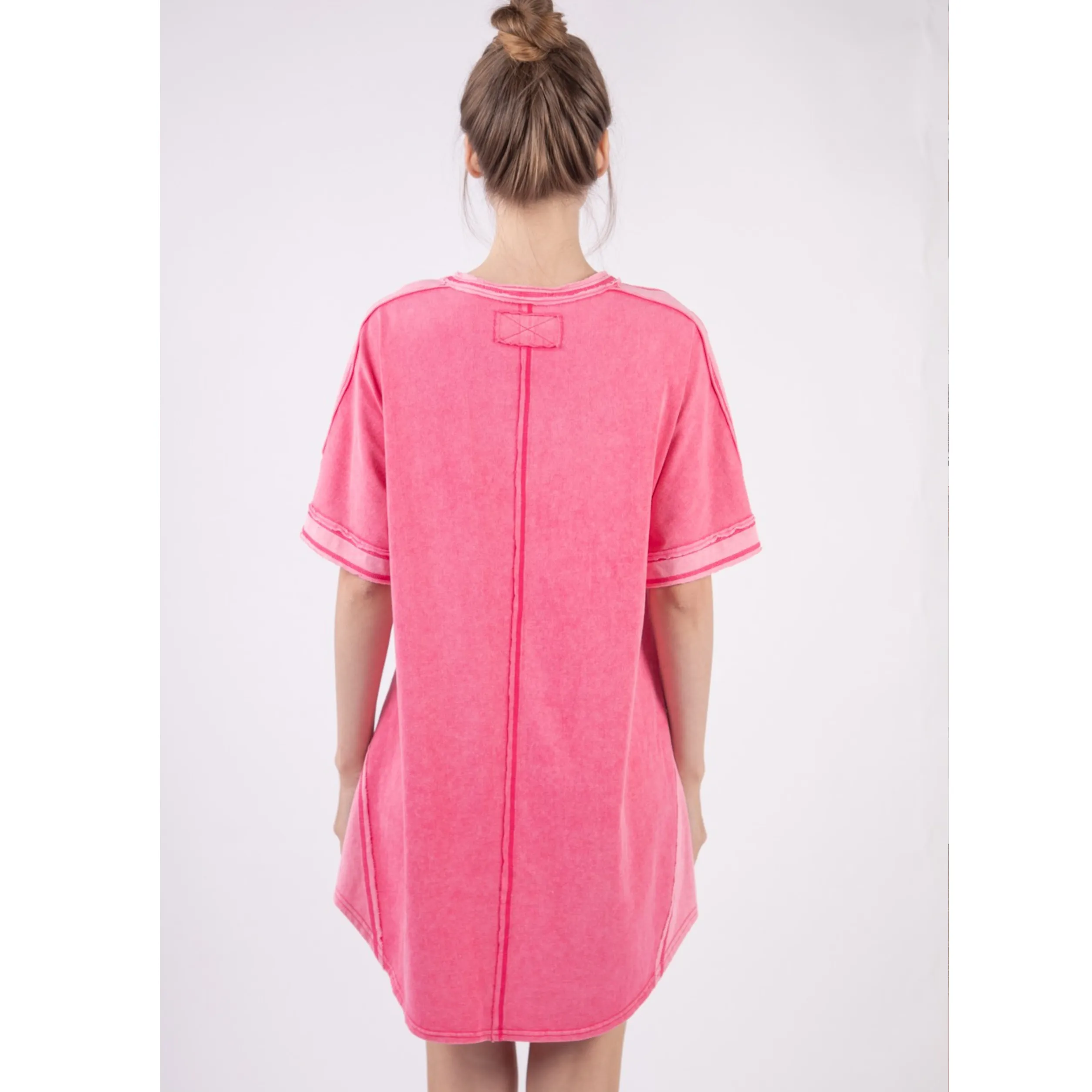 Mineral Washed Basic Front Pocket T-shirt Dress