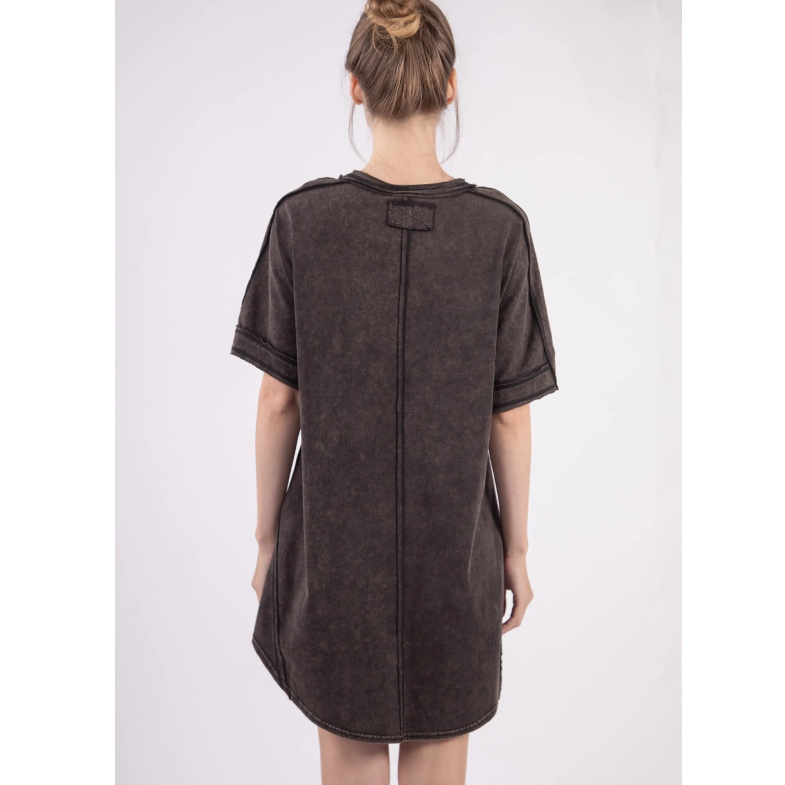 Mineral Washed Basic Front Pocket T-shirt Dress