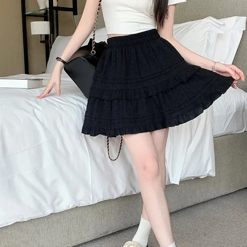 Mini Skirts for Women French Style High Waist A-line Ruffles Solid Simple Pleated Skirt Y2k Harajuku Ulzzang Female Baggy Chic