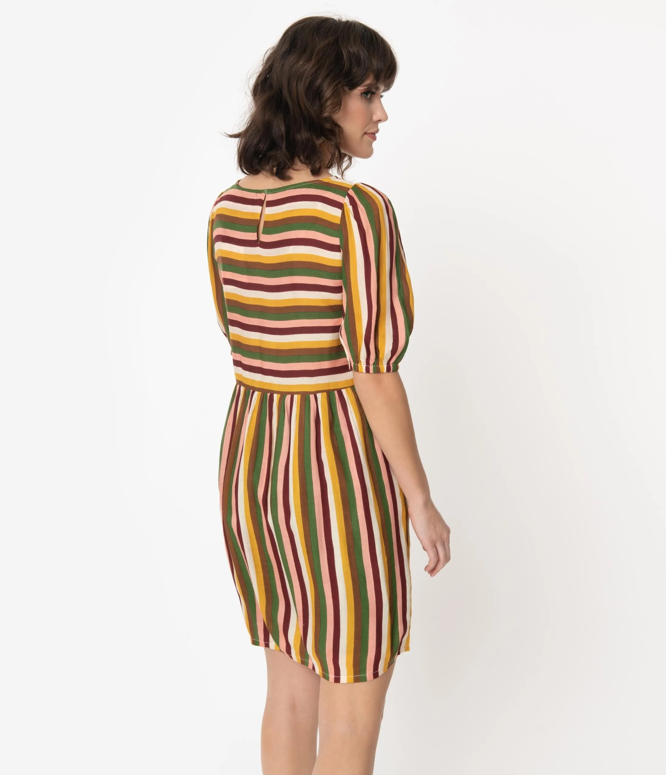 Multicolor Earth Tone Stripe Fit & Flare Dress