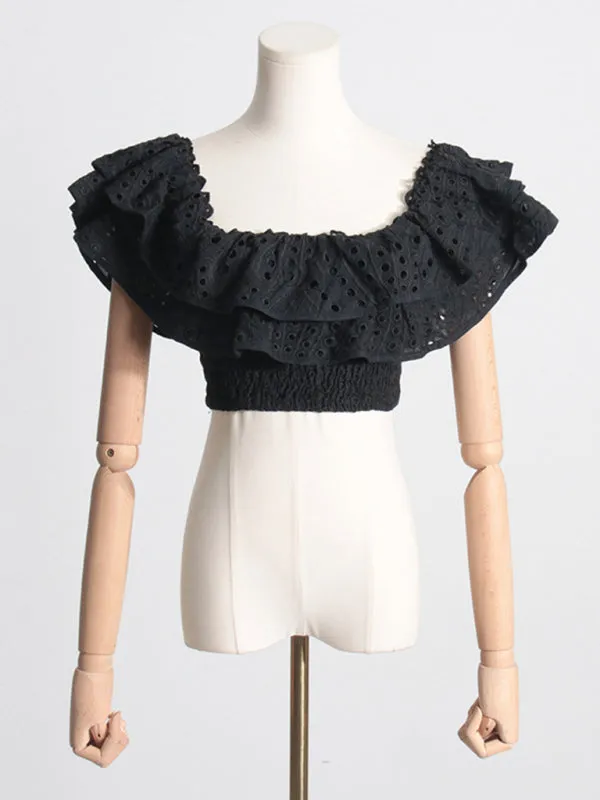 New French-style ear-hemmed short top, high-waisted cake layer skirt, sexy two-piece suit