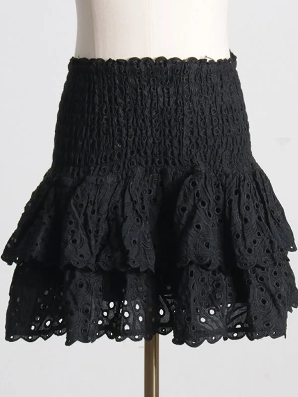 New French-style ear-hemmed short top, high-waisted cake layer skirt, sexy two-piece suit