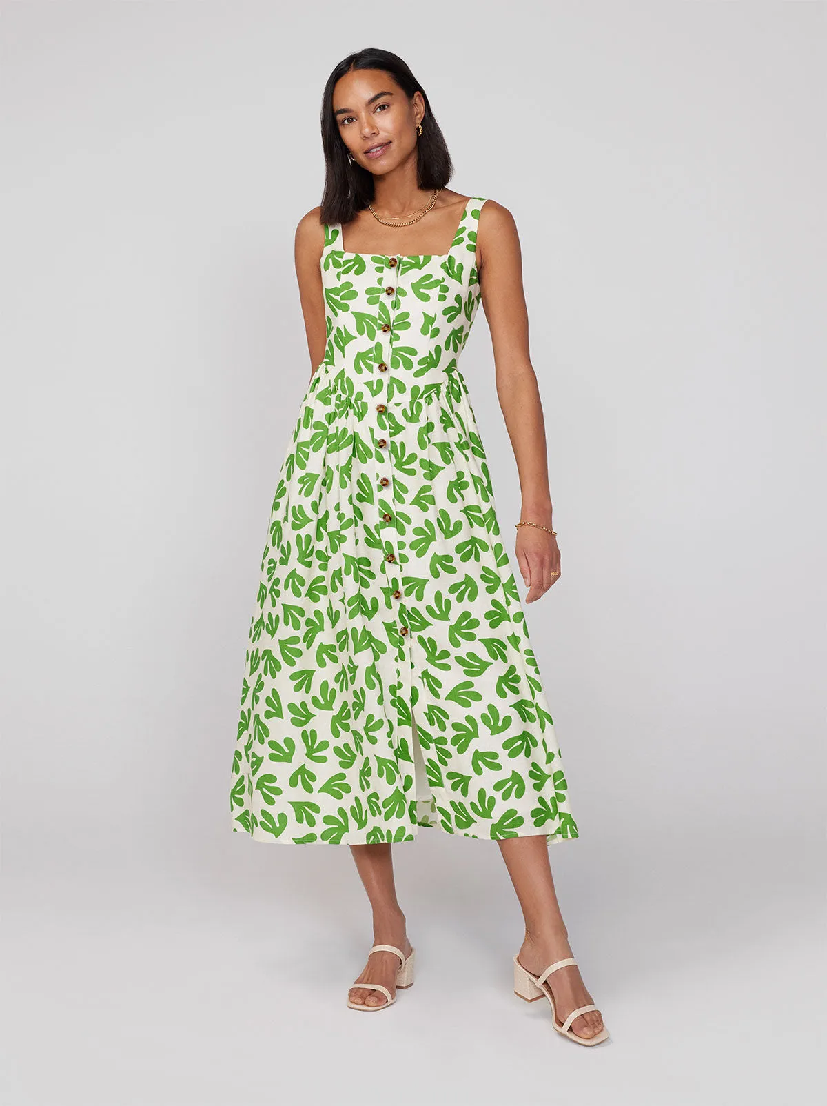 Olympia Leaf Print Midi Dress