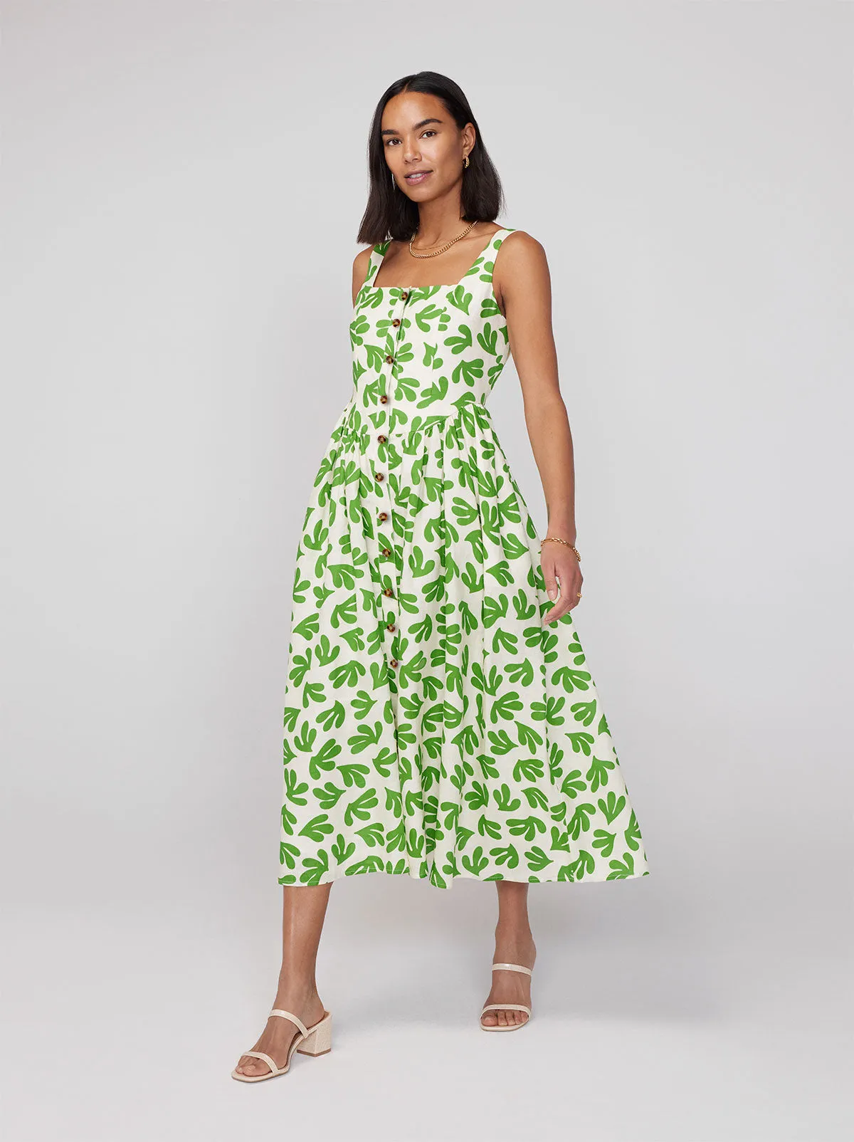 Olympia Leaf Print Midi Dress