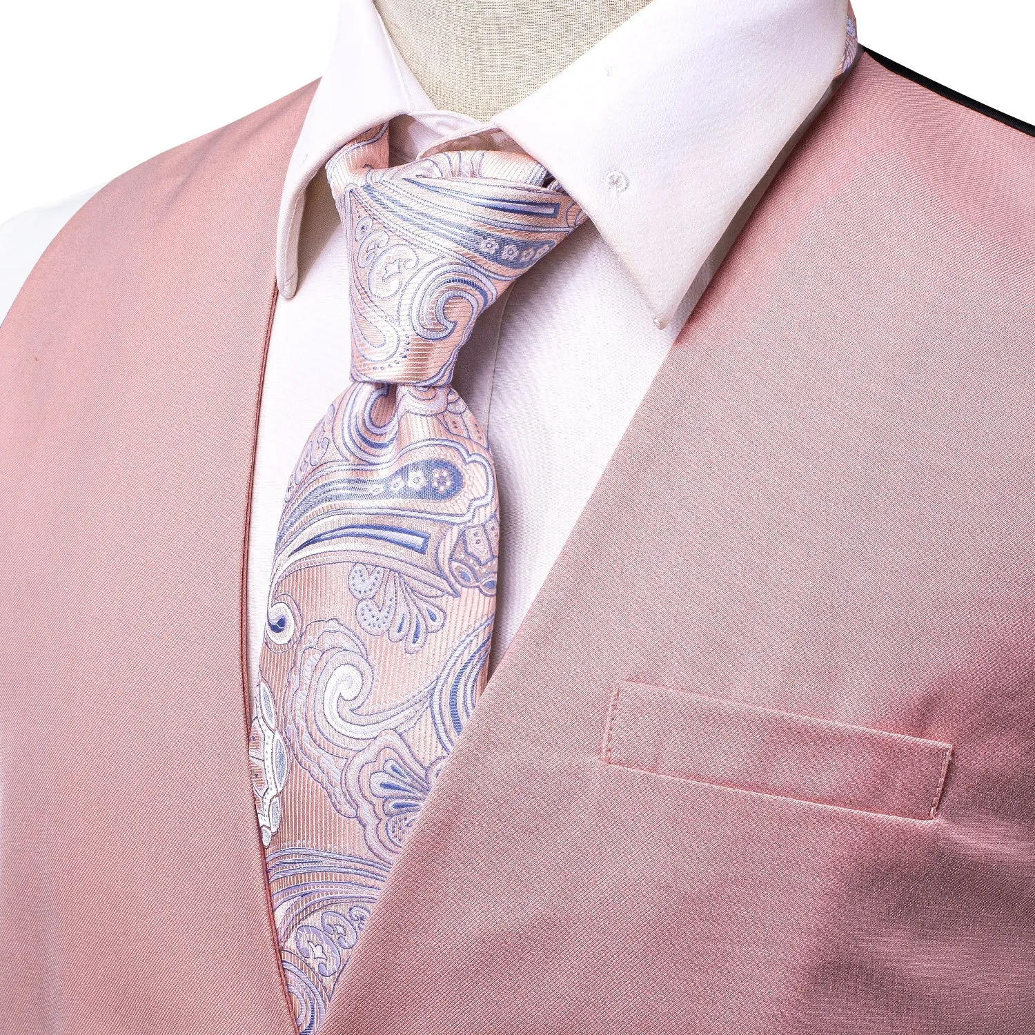 Pink Cotton Solid Splicing Jacquard Men's Vest