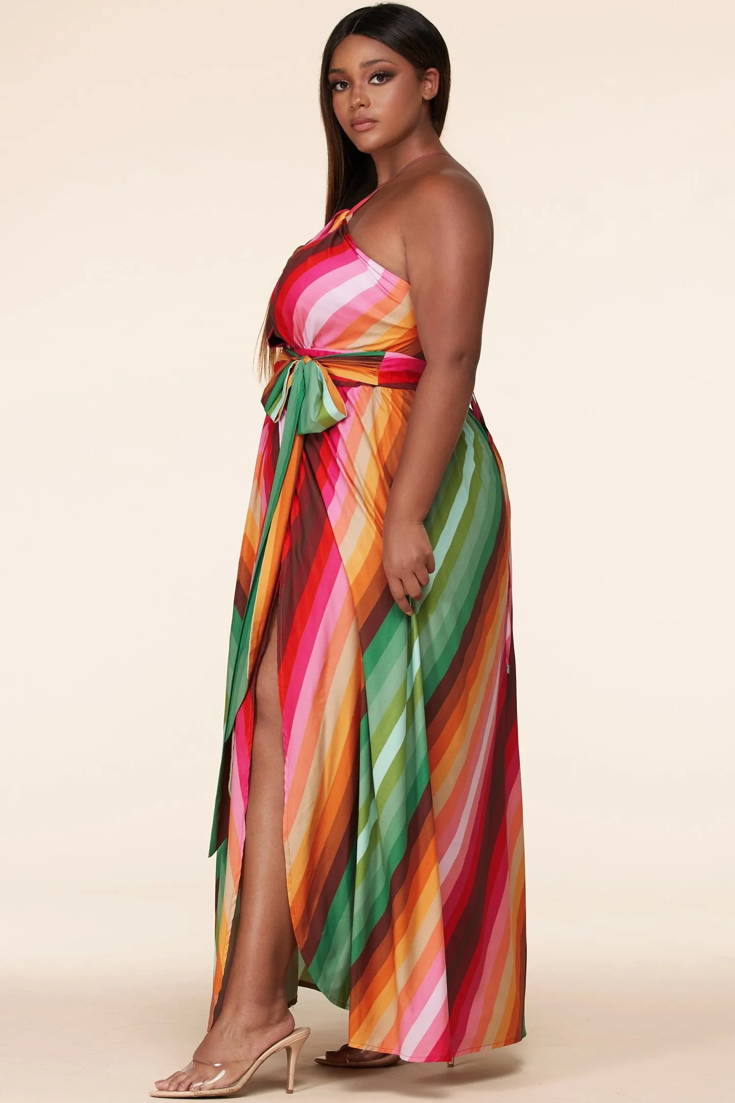 Plus Size Lux Striped Twist Front Cutout Maxi Dress