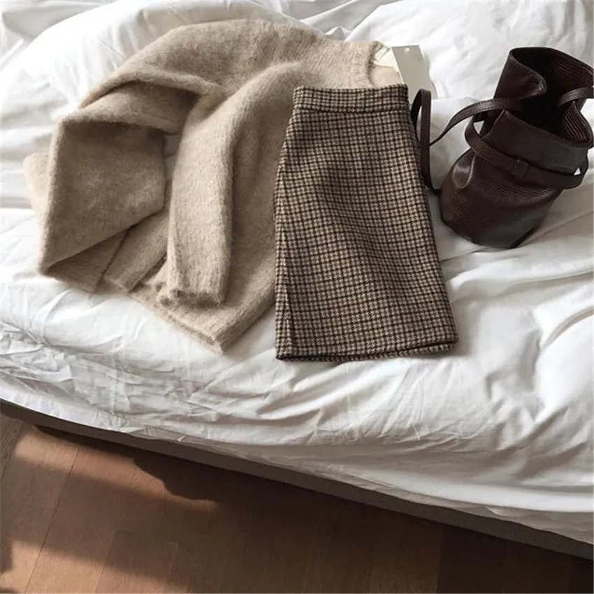 Pullover Knitted Vintage Long Sleeve Autumn Elegant Winter Warm Sweater   Skirt