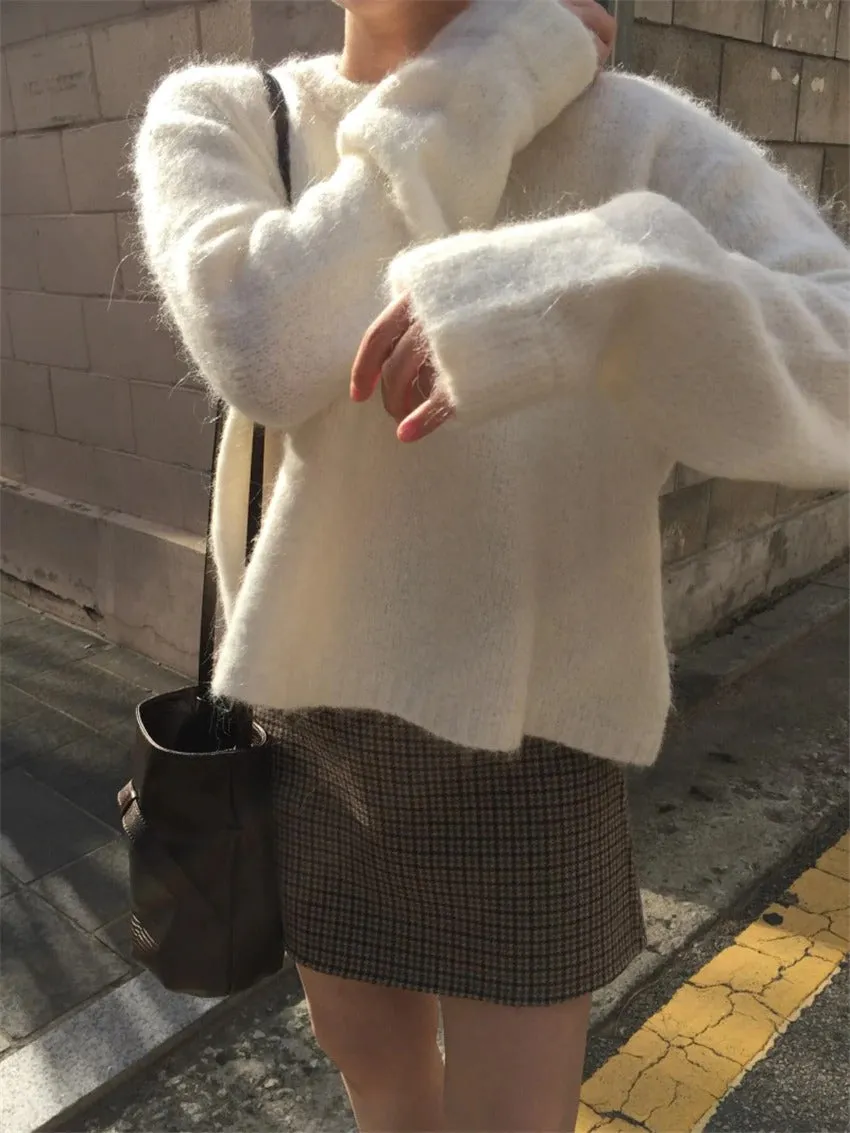 Pullover Knitted Vintage Long Sleeve Autumn Elegant Winter Warm Sweater   Skirt