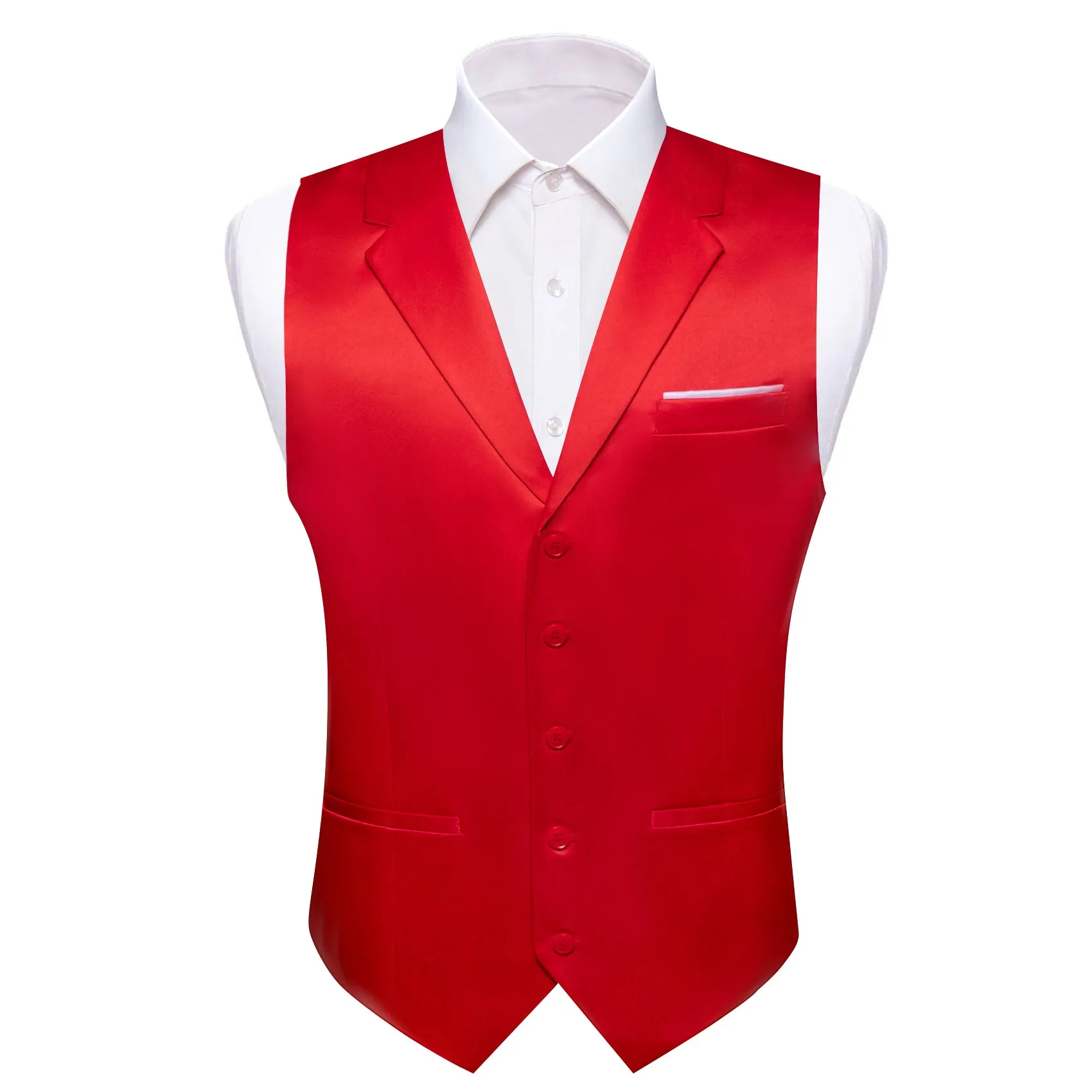 Red Solid Jacquard Men's Collar Vest