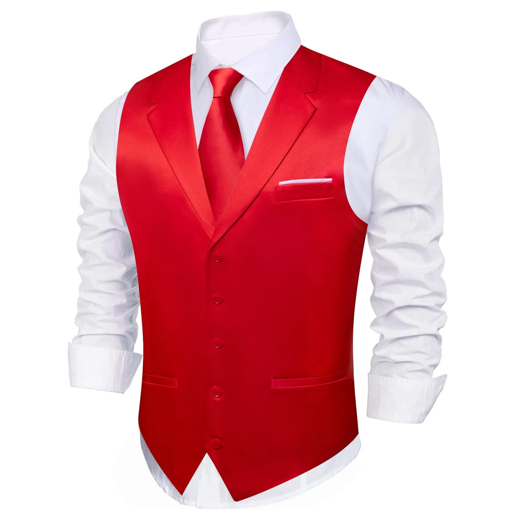 Red Solid Jacquard Men's Collar Vest