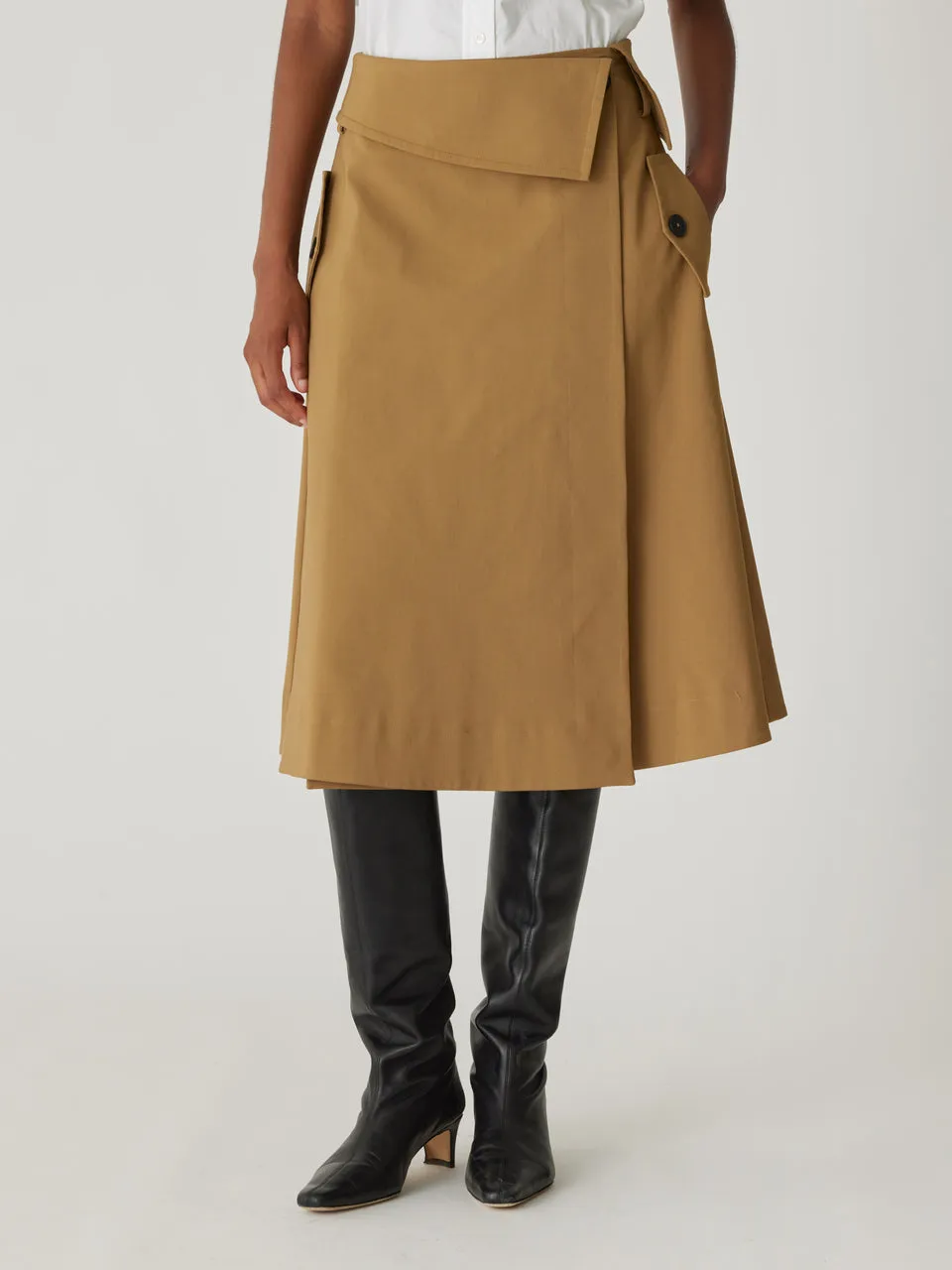 Refined Sateen Foldover Wrap Skirt