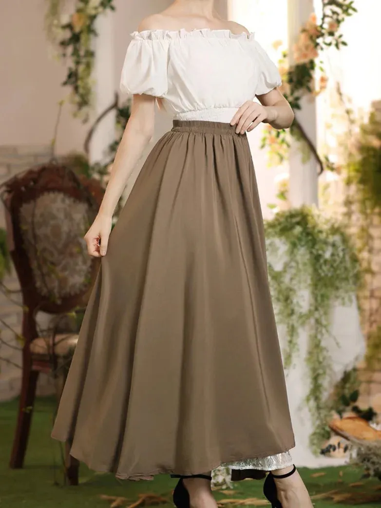 Renaissance Elastic Waist Double-Layer Lace Hem Long Skirts