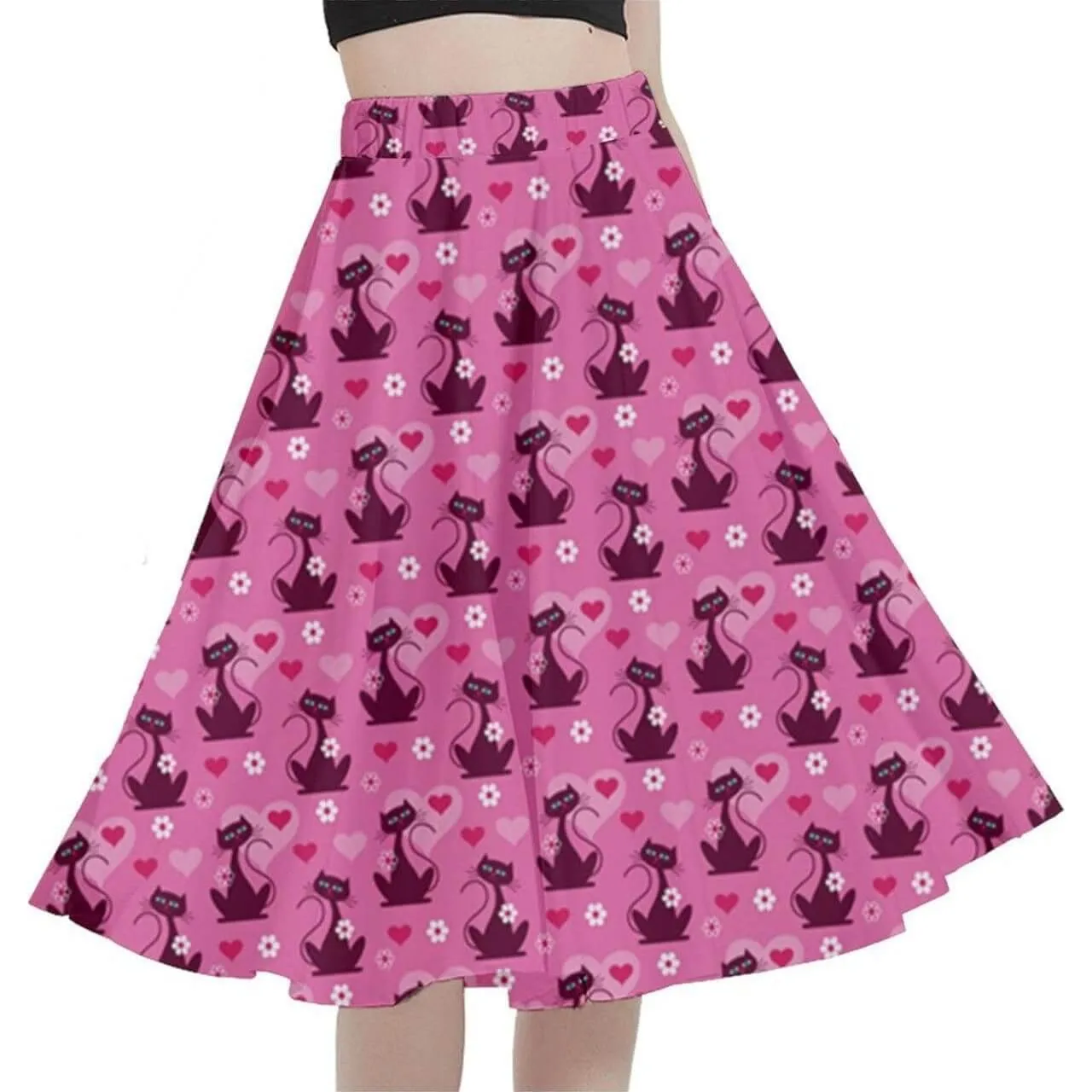 Retro Love Cats Full Circle Skirt