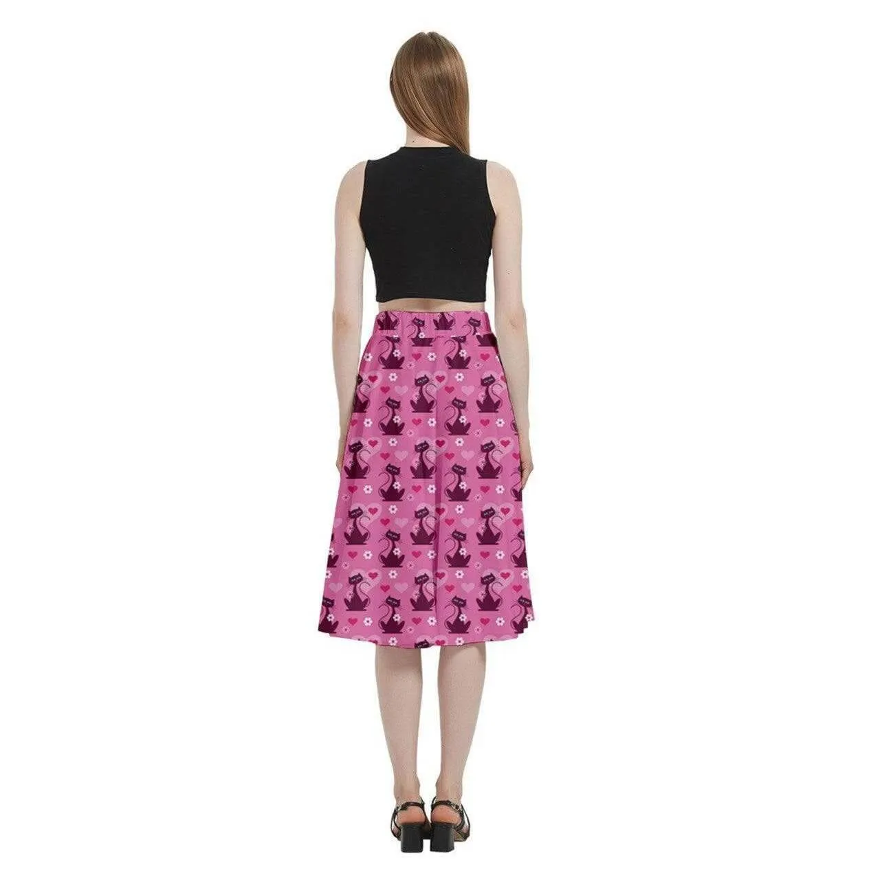 Retro Love Cats Full Circle Skirt