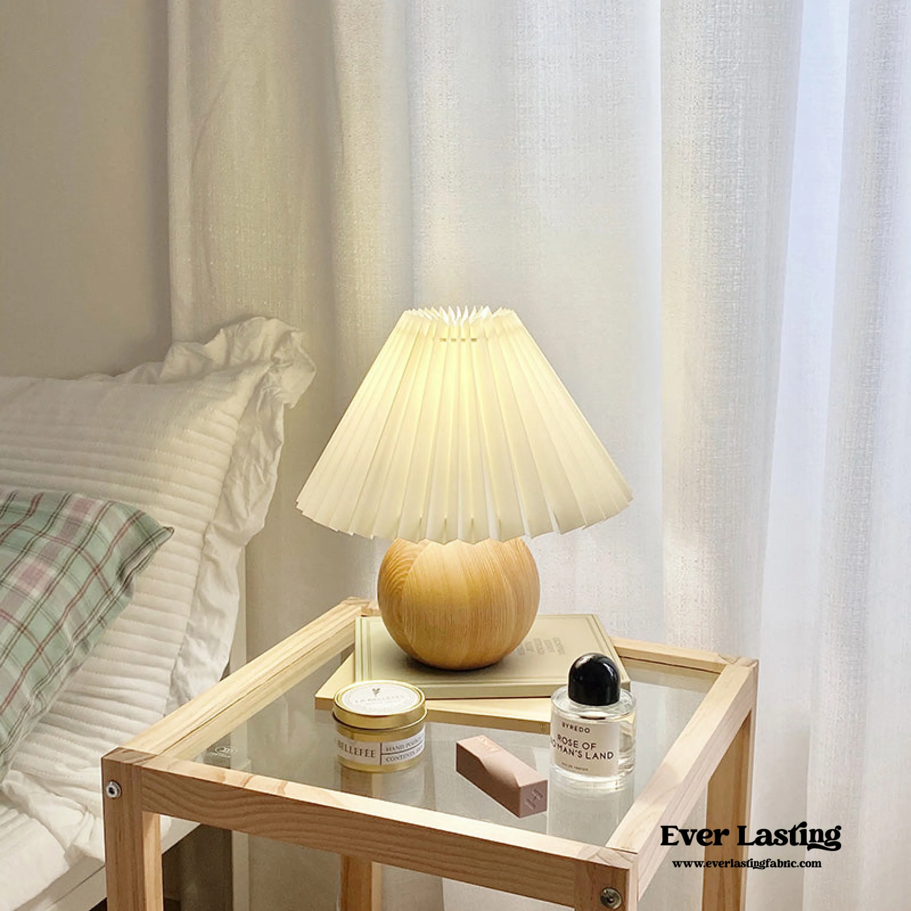 Round Pleated Wooden Lamp (3 Colors)