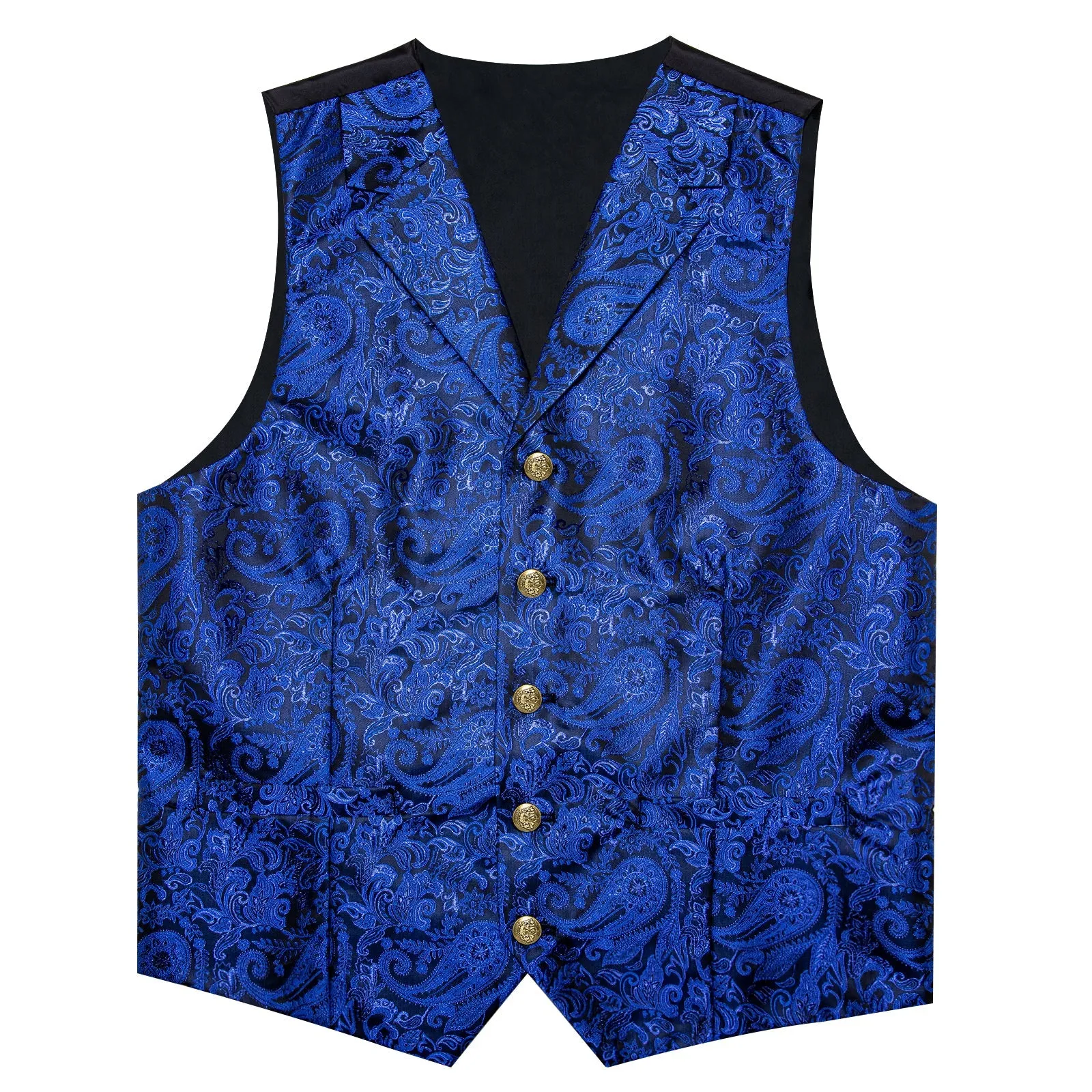 Royal Blue Luxury Paisley Jacquard Men's Collar Vest Tie Hanky Cufflinks Suit Set