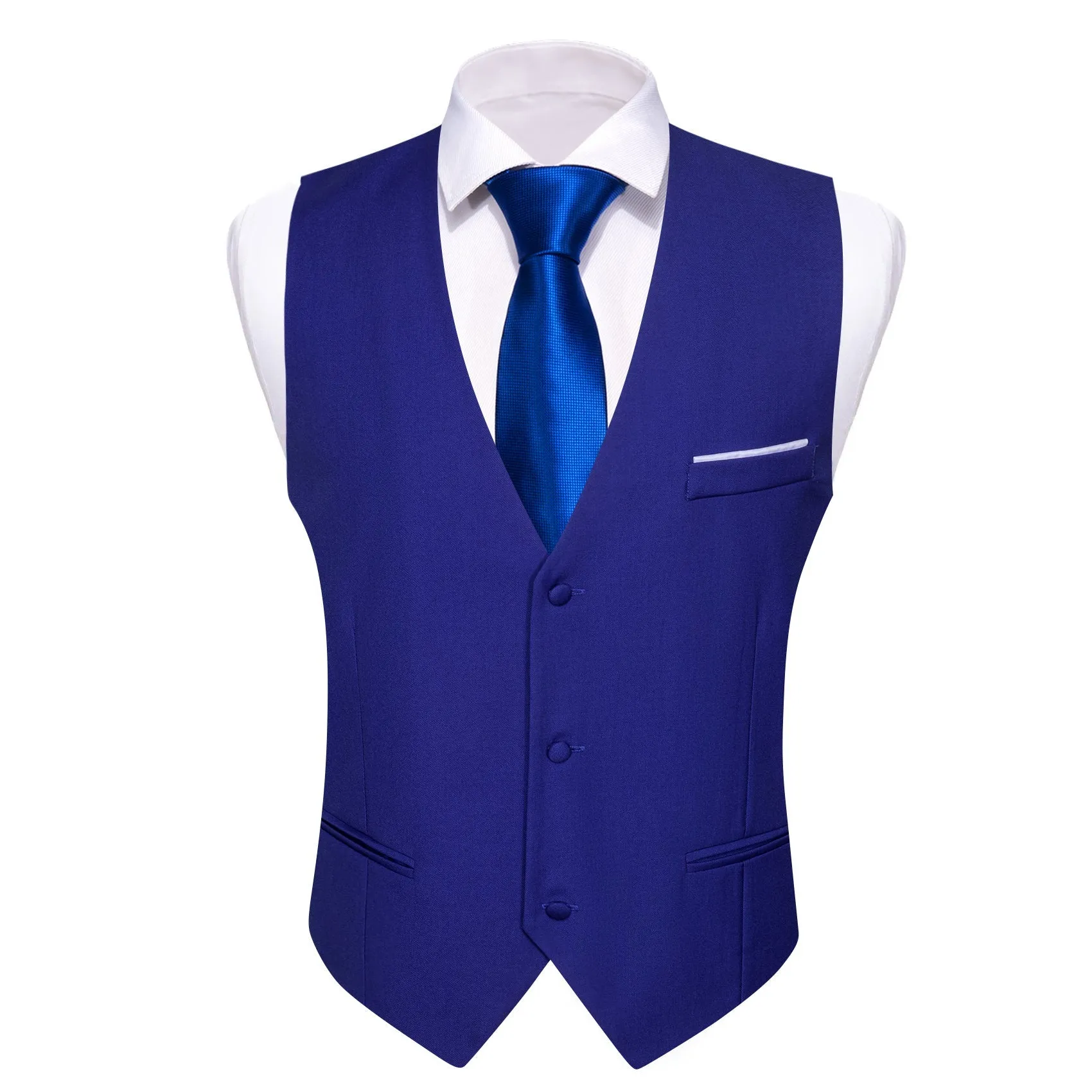 Royal Blue Solid Silk Men's V-Neck Business Vest