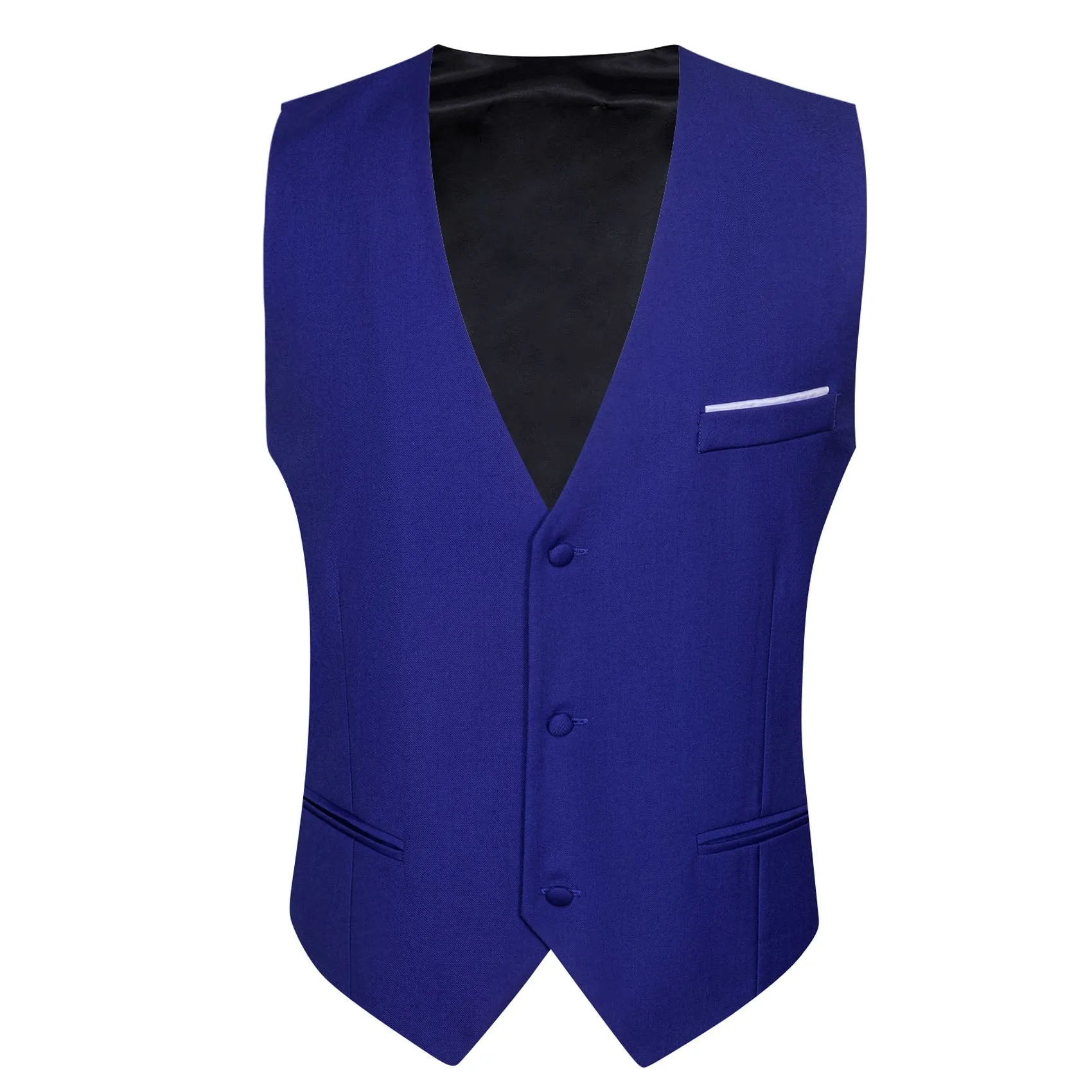 Royal Blue Solid Silk Men's V-Neck Business Vest