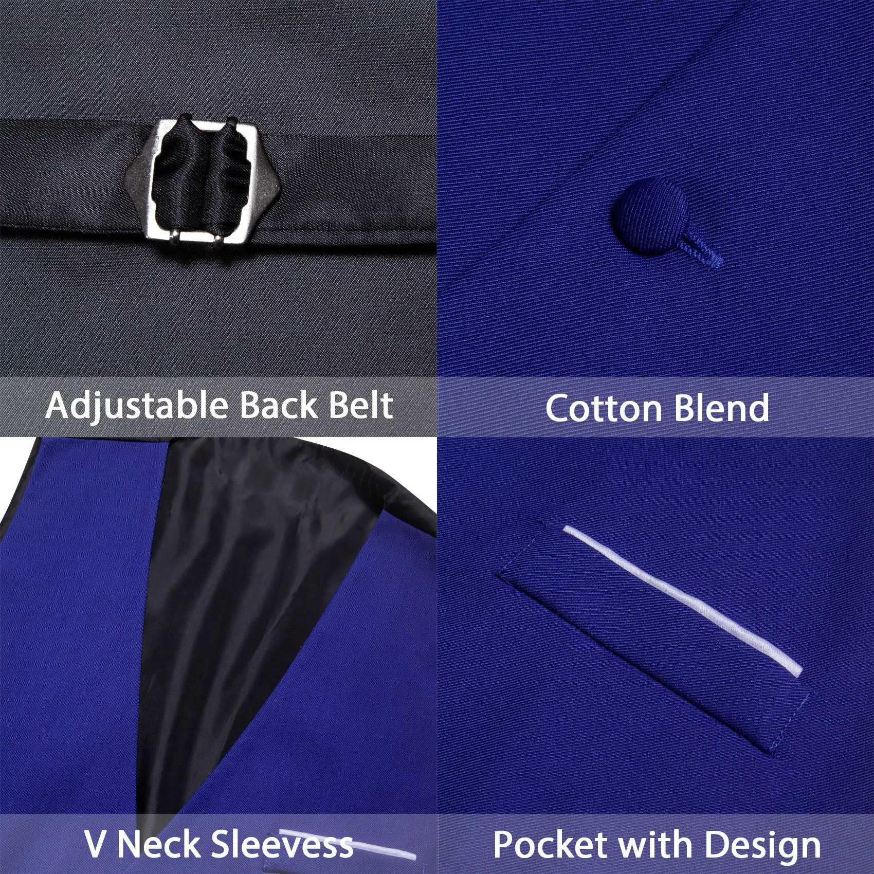 Royal Blue Solid Silk Men's V-Neck Business Vest