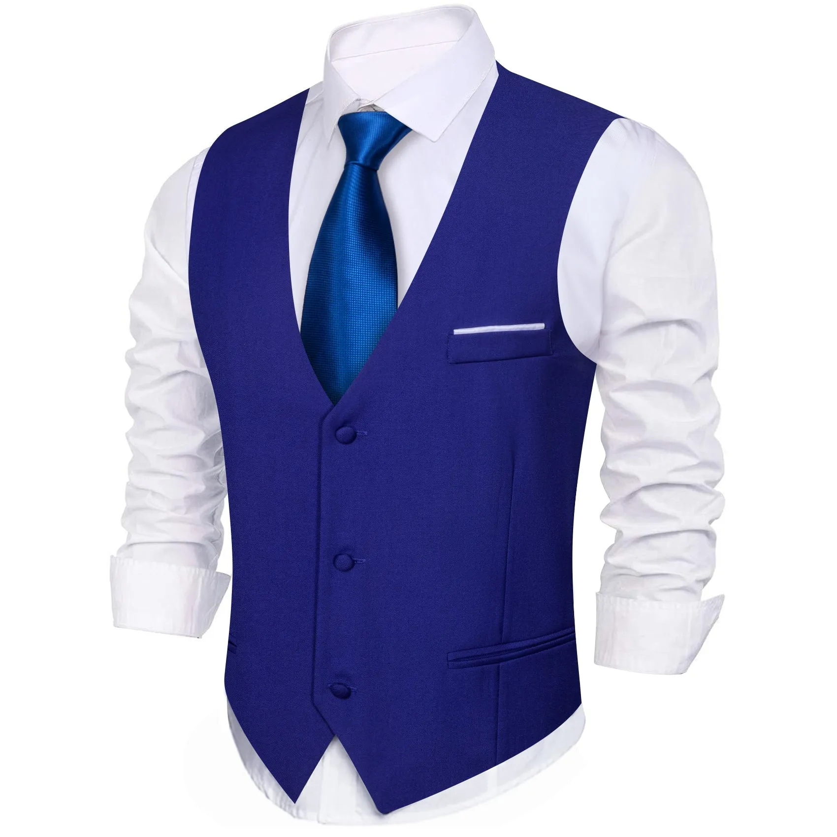 Royal Blue Solid Silk Men's V-Neck Business Vest