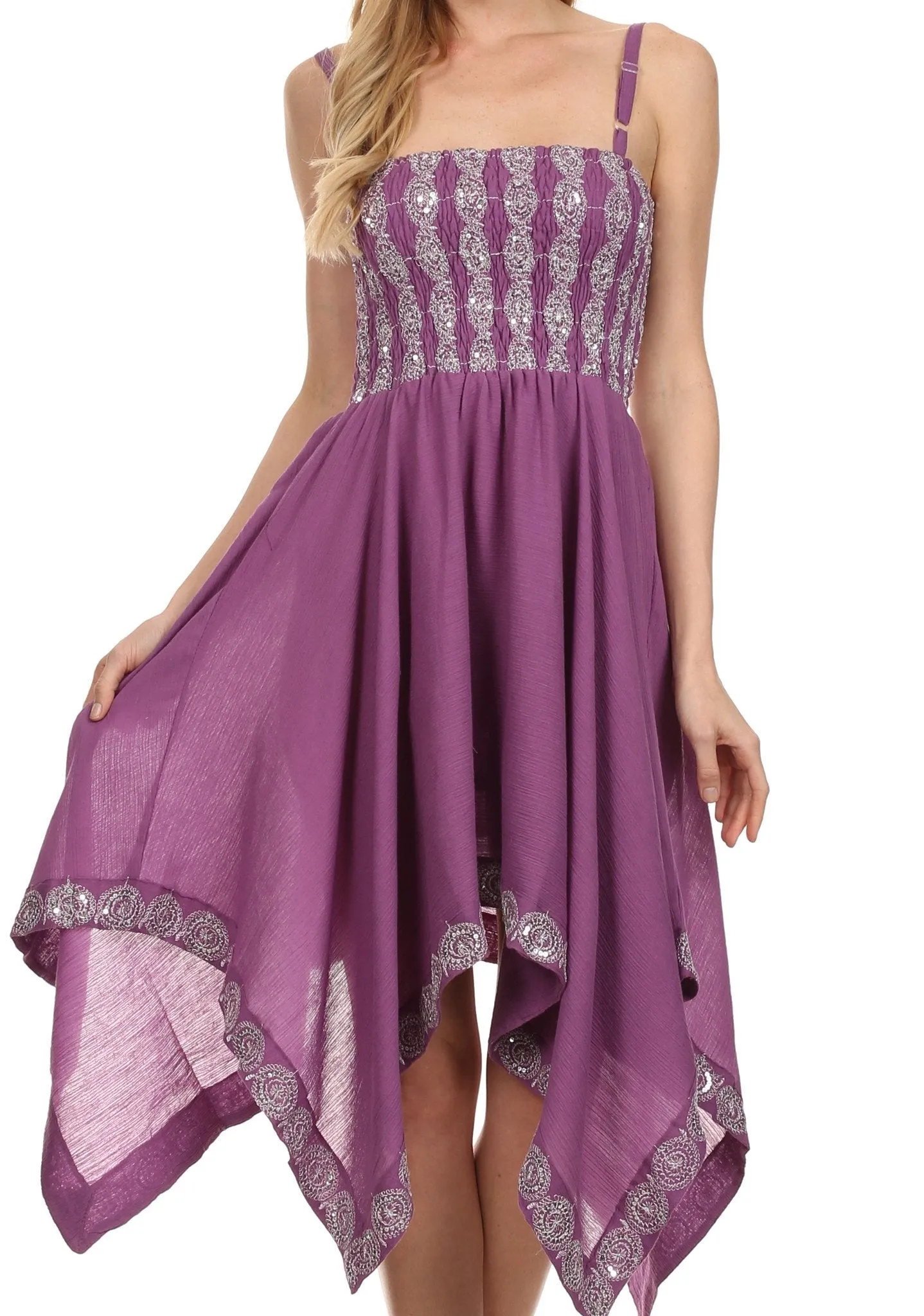 Sakkas Delia Sequin Handkerchief Hem Dress