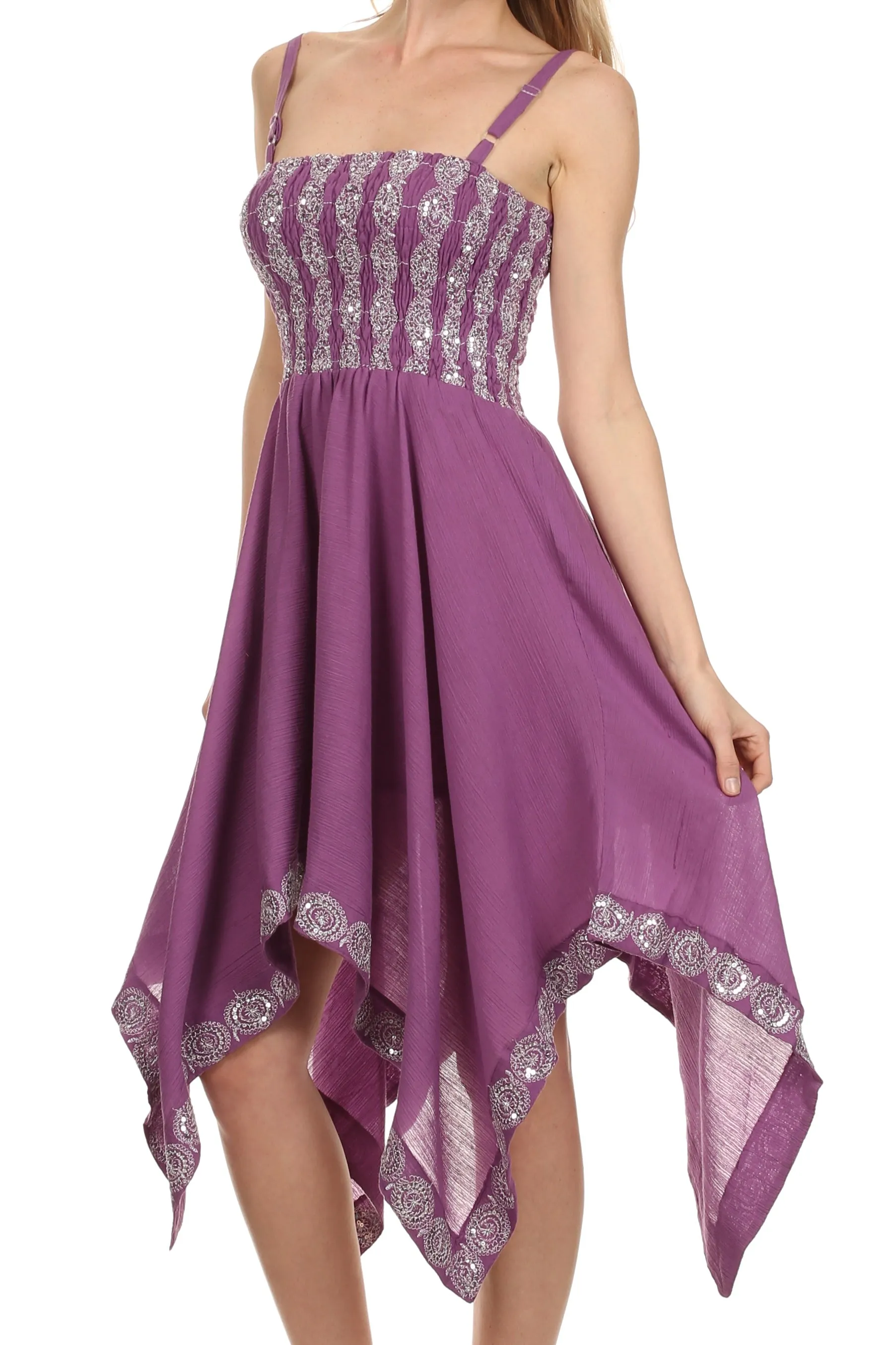 Sakkas Delia Sequin Handkerchief Hem Dress