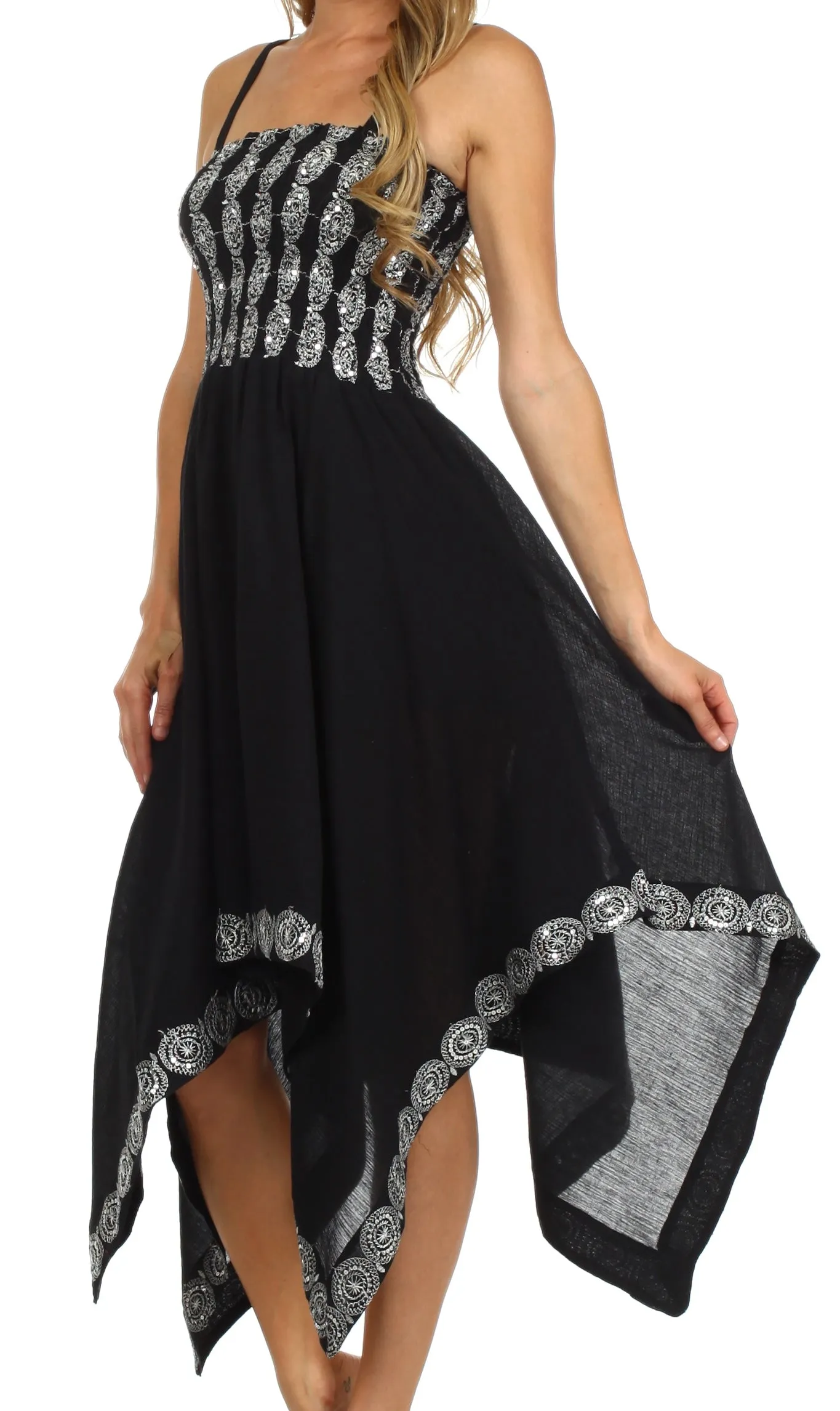 Sakkas Delia Sequin Handkerchief Hem Dress