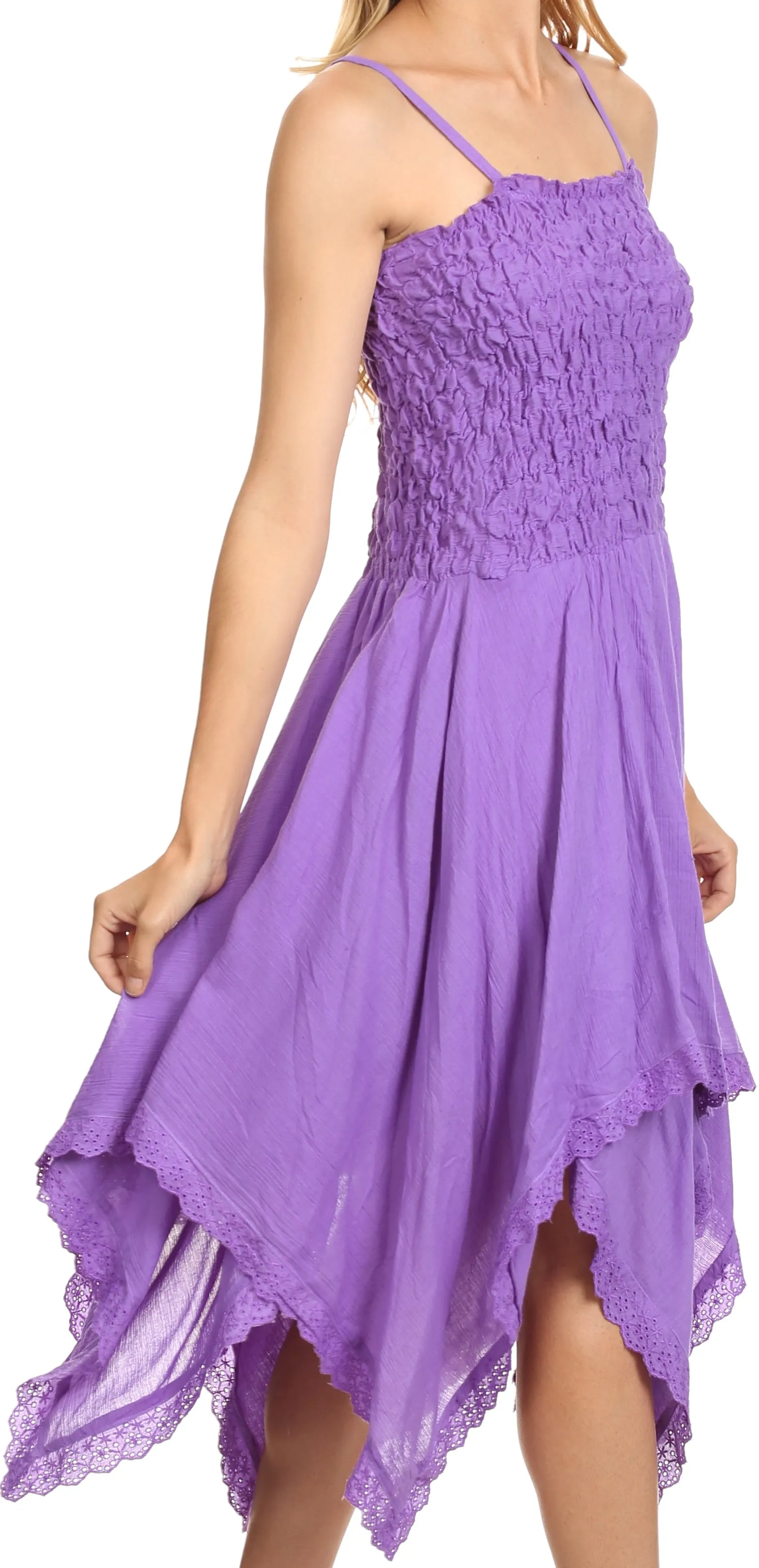 Sakkas Ella Smocked Bodice Spaghetti Strap Double Layered Dress