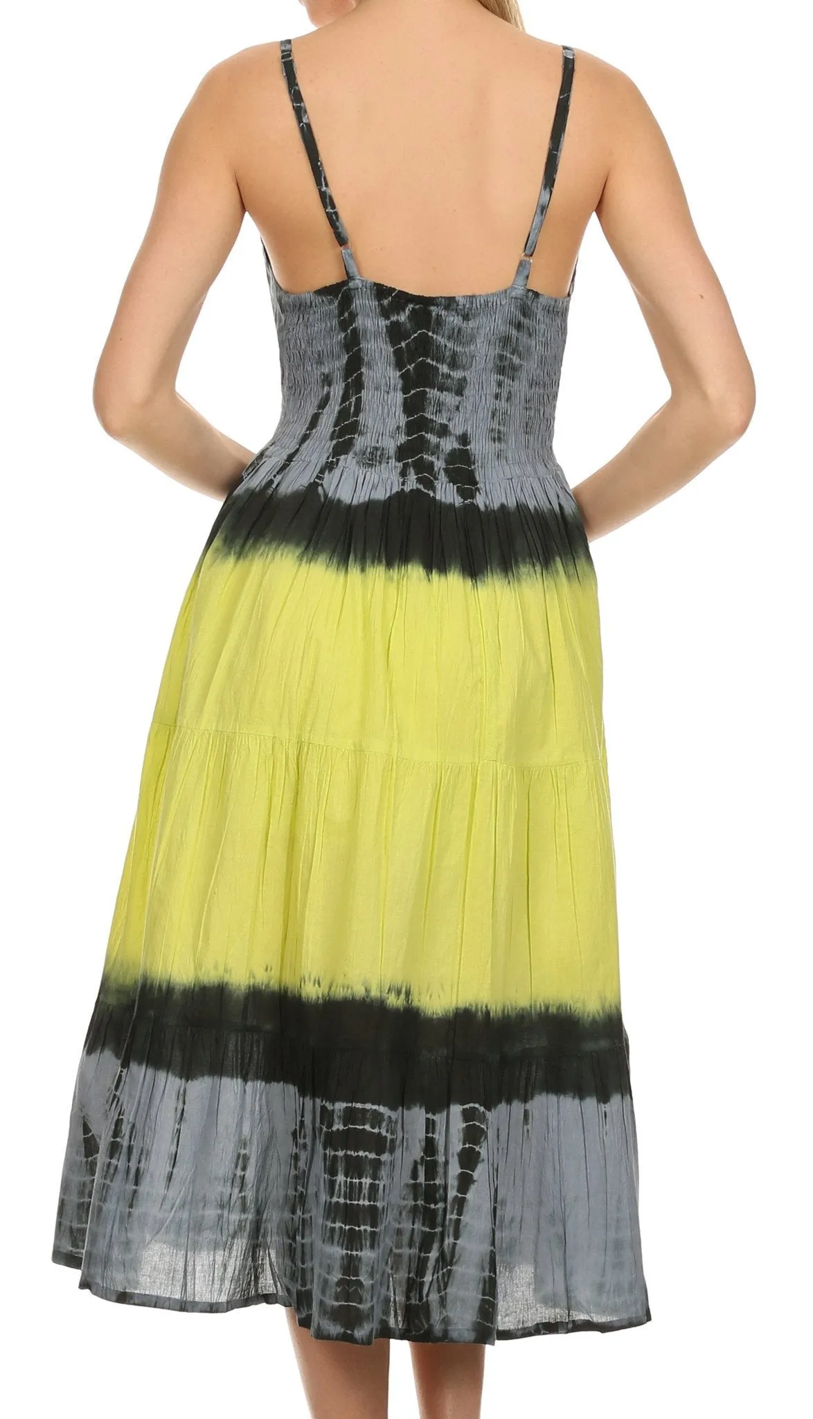 Sakkas Hannah Tie Dye Adjustable Spaghetti Strap V-Neck Cotton Dress