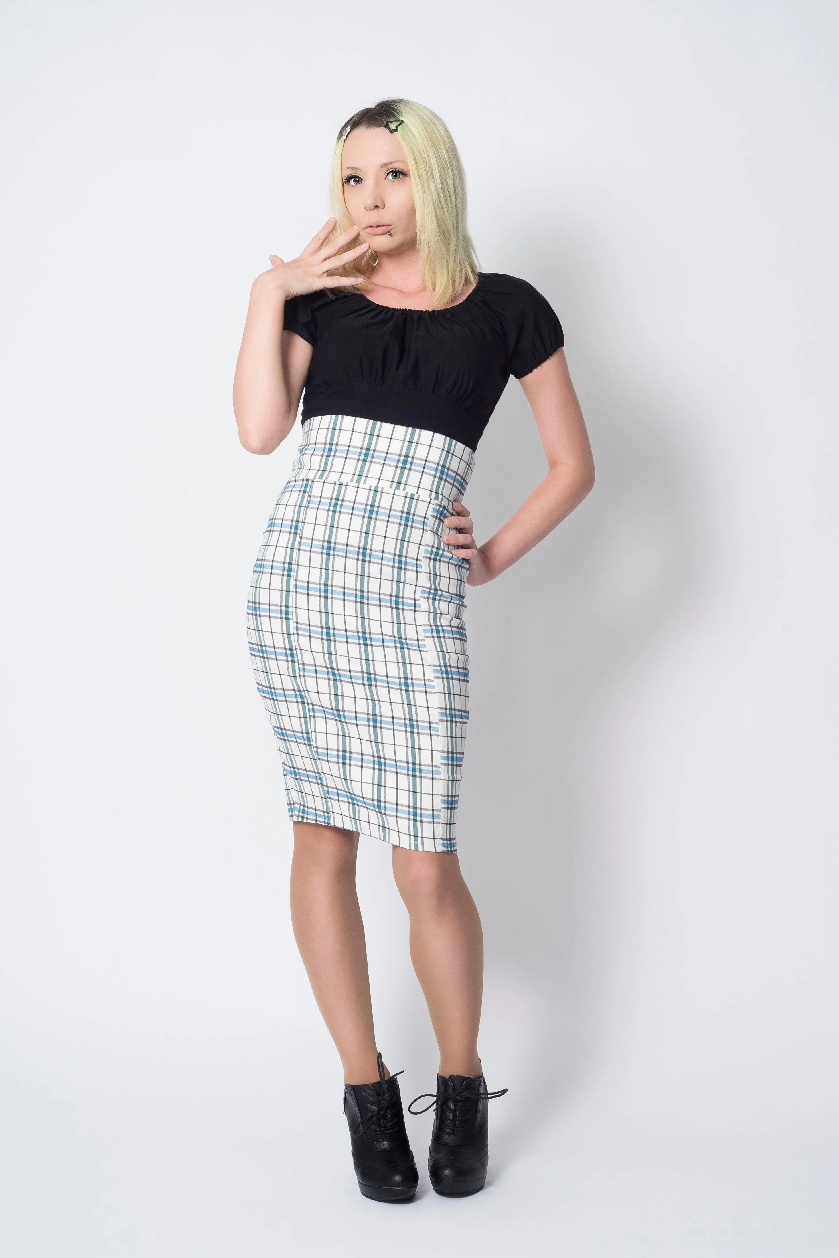 Sandy pencil skirt - white plaid