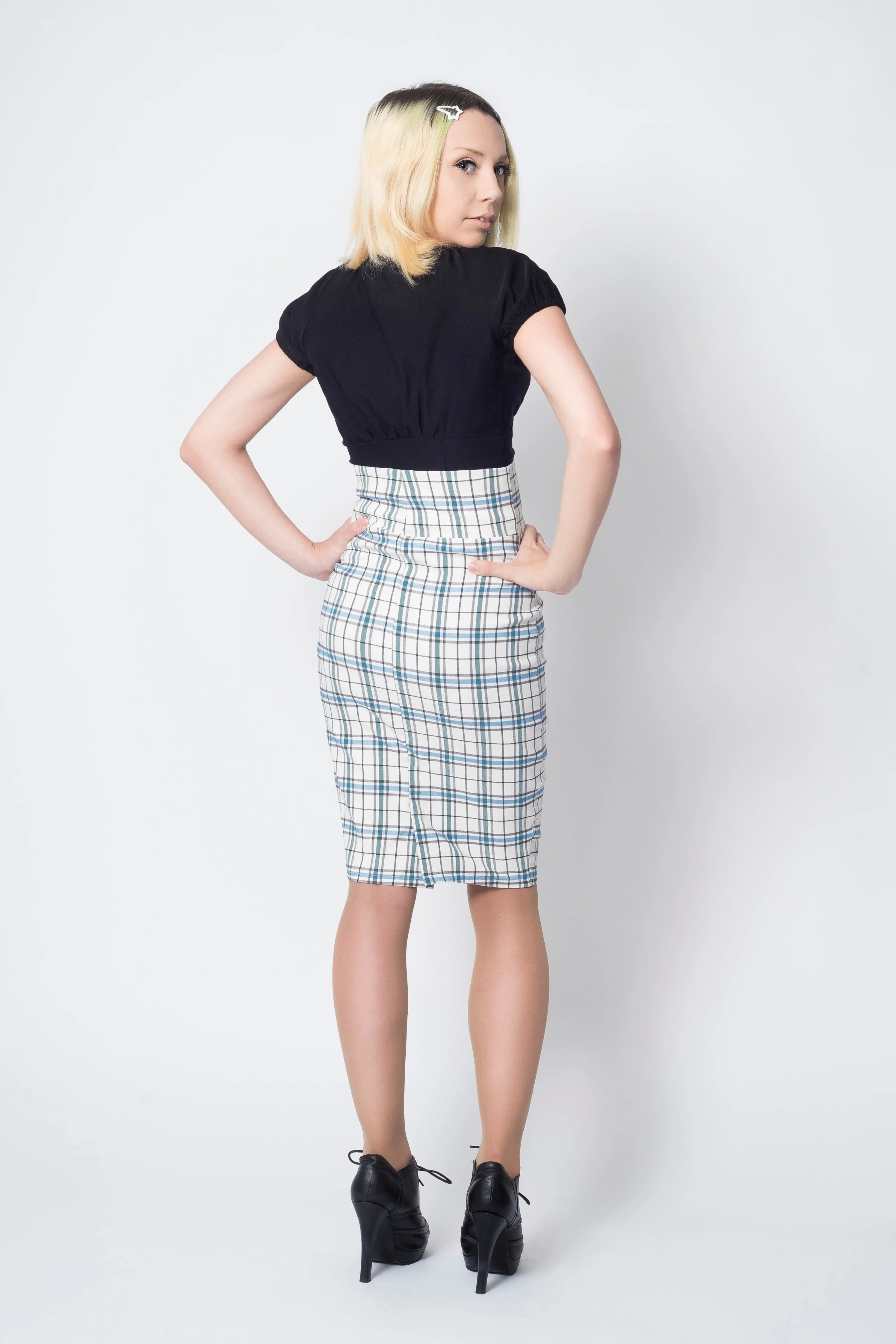 Sandy pencil skirt - white plaid