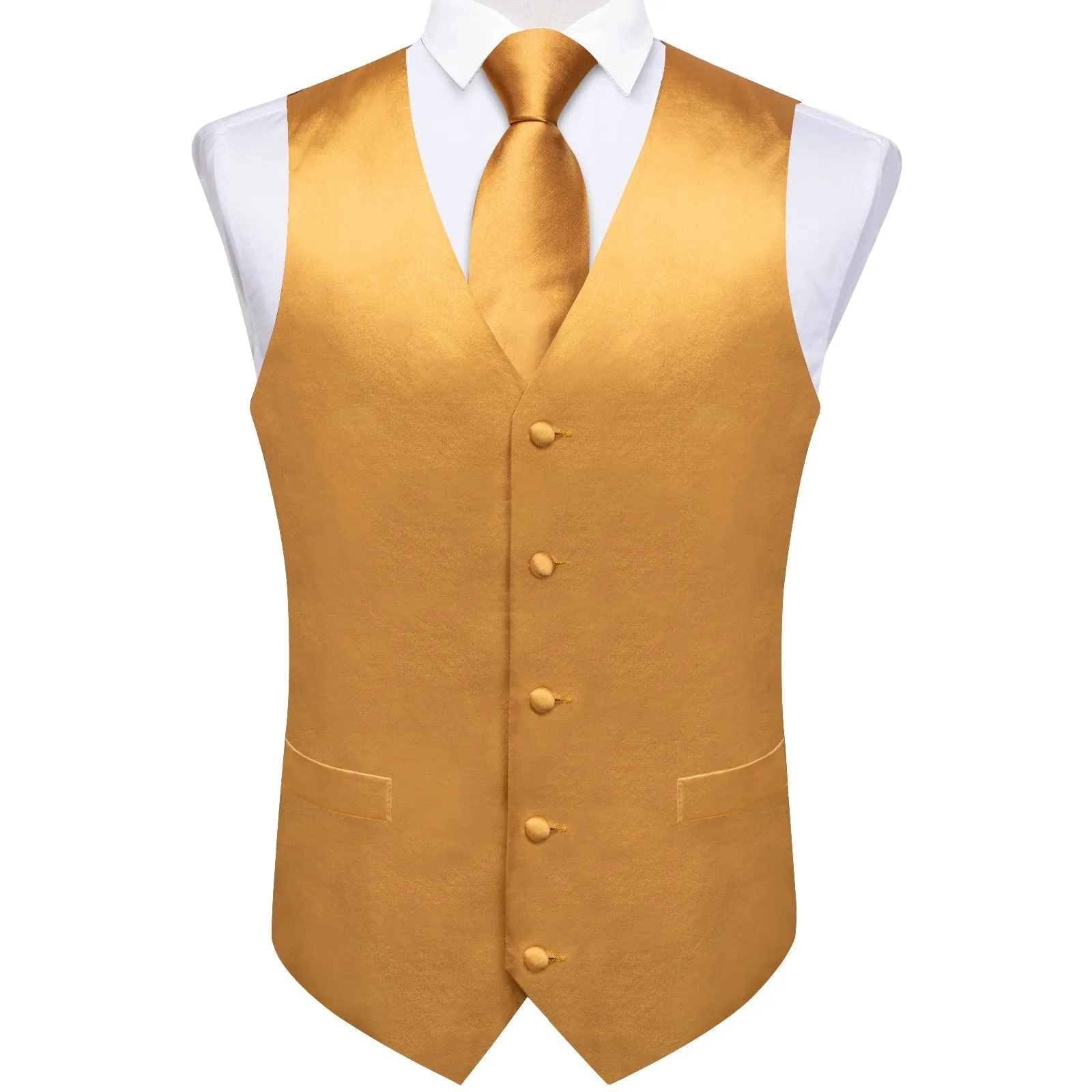 Satin Golden Solid Men's Vest Tie Set