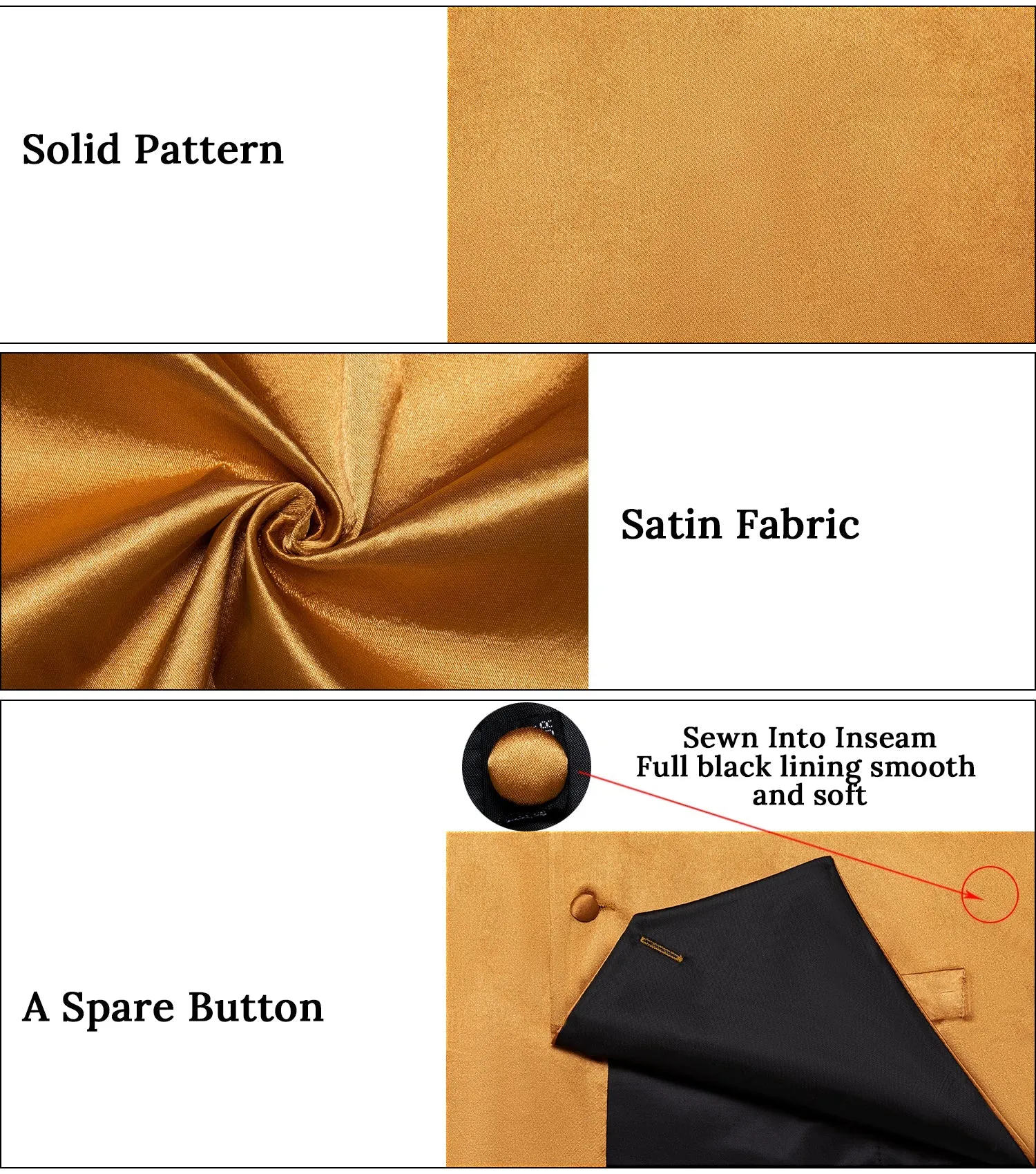 Satin Golden Solid Men's Vest Tie Set