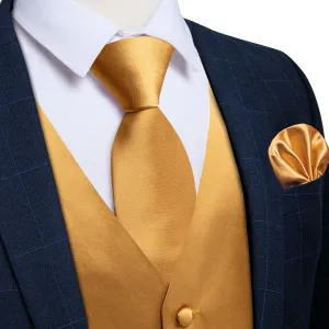 Satin Golden Solid Men's Vest Tie Set