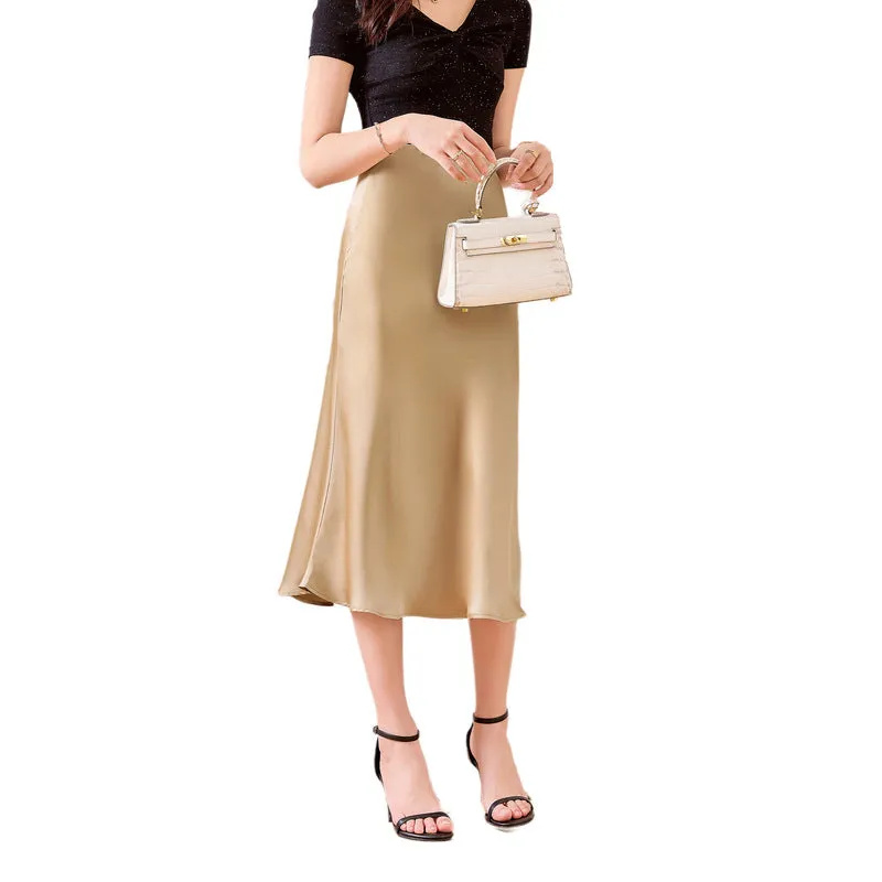 Satin Skirt Women's Glossy Slimming Silk