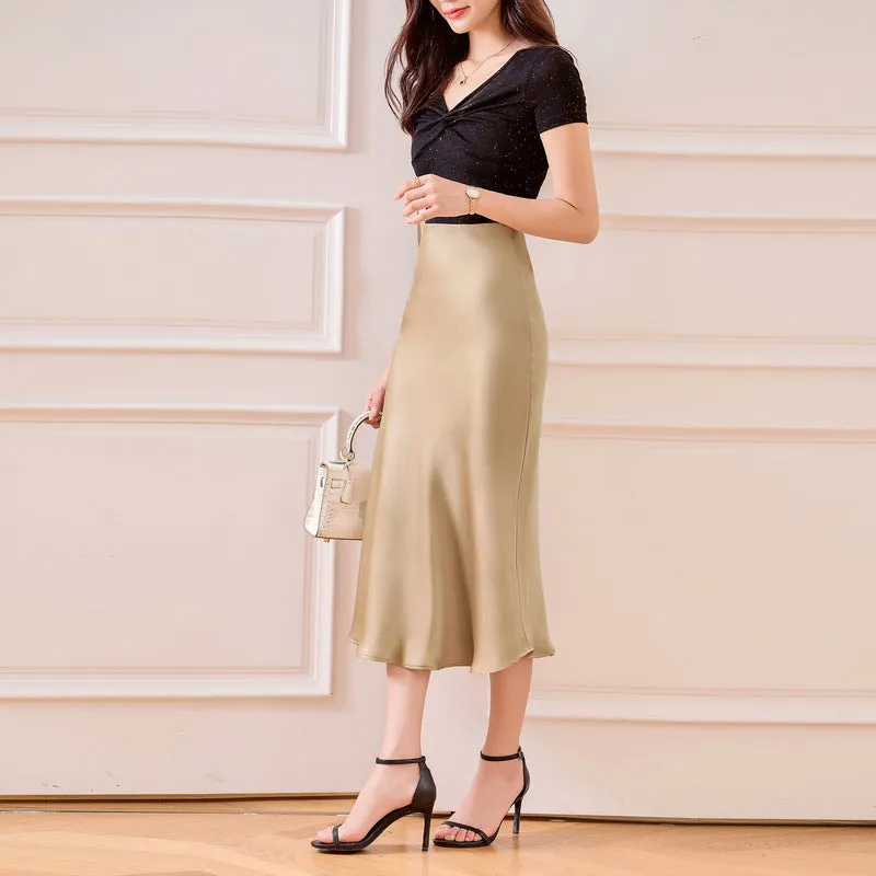 Satin Skirt Women's Glossy Slimming Silk