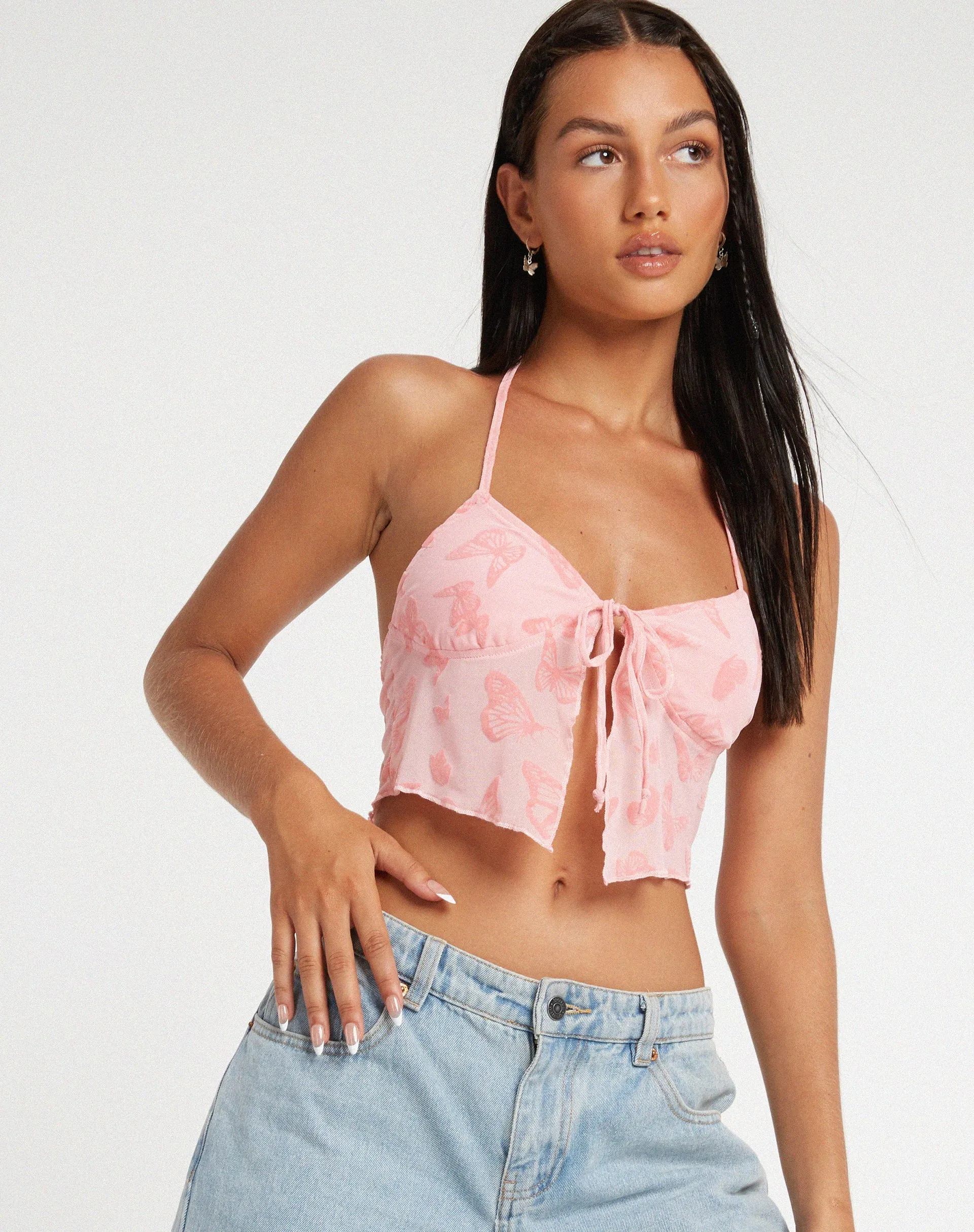 Shara Crop Top in Butterfly Pink Flock