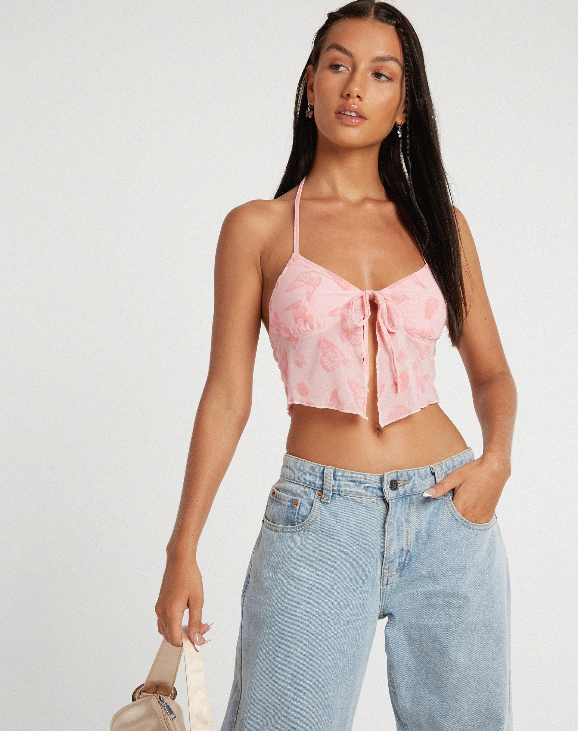 Shara Crop Top in Butterfly Pink Flock