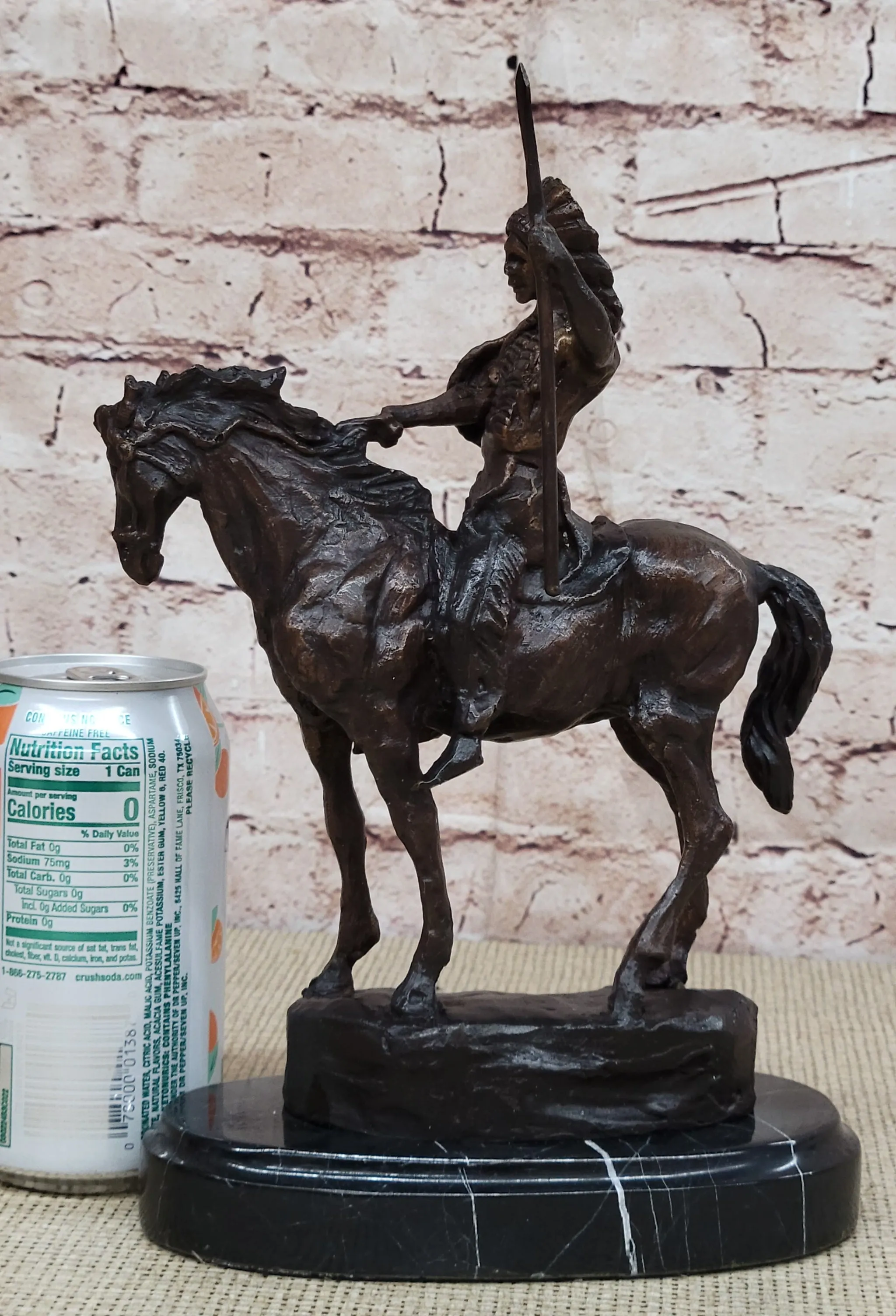 Signed Thomas Native American Indian Riding Horse Bronze Sculpture Statue Art